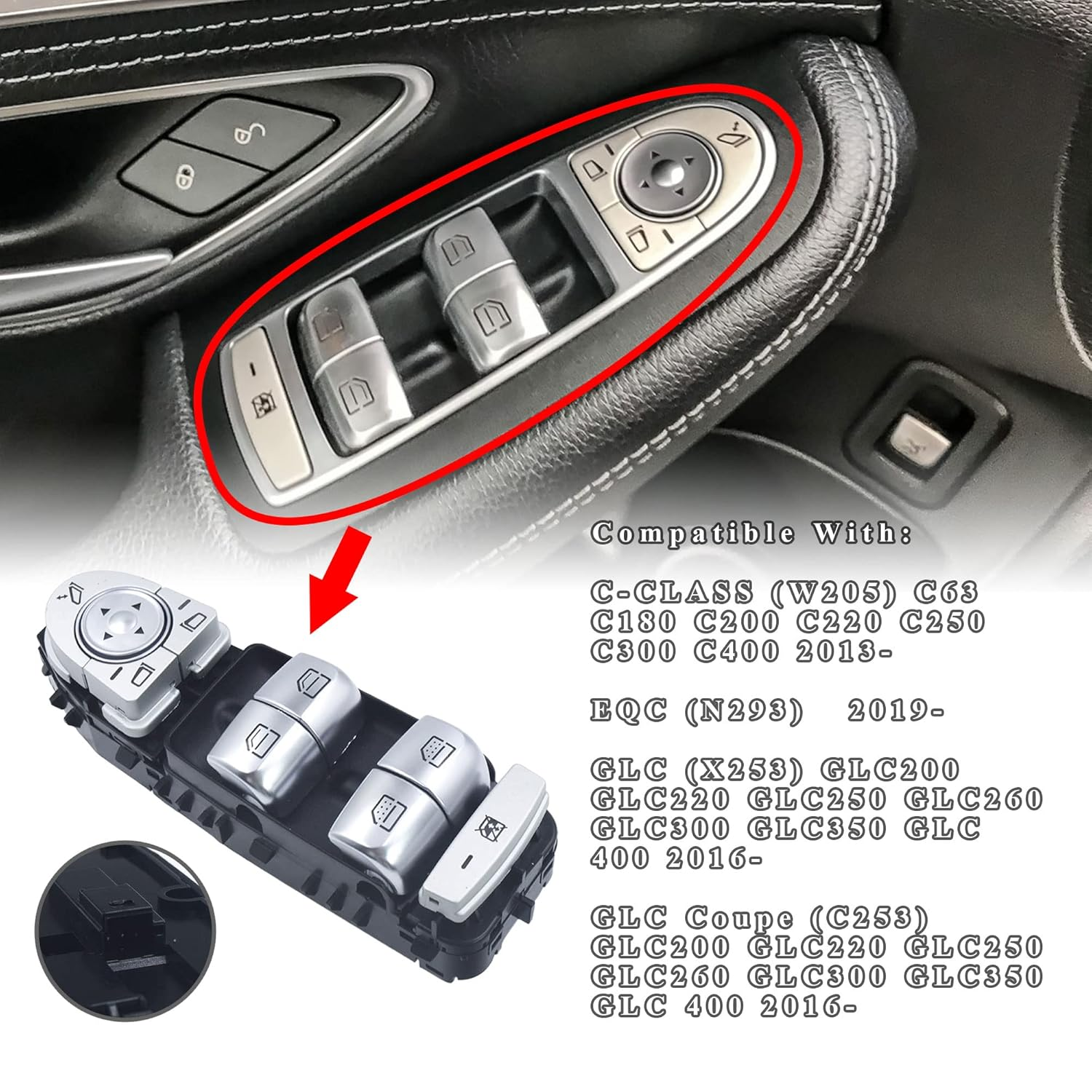 Power Window Switch Button Compatible with Mercedes-Benz C180 C200 C220 C250 C300 C400 2013 2014 2015 2016 2017 2018 2019 2020 GLC200 GLC220 GLC250 GLC260 GLC300 GLC350 GLC 400 W205 X253 C253 Black image number 2