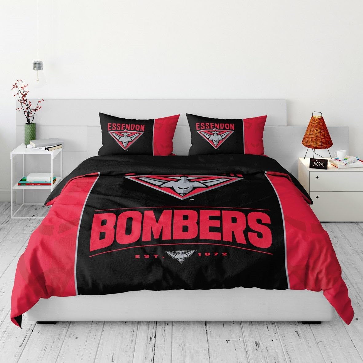 Size Queen AFL Essendon Bombers Quilt Doona Duvet Cover Pillowcase Set