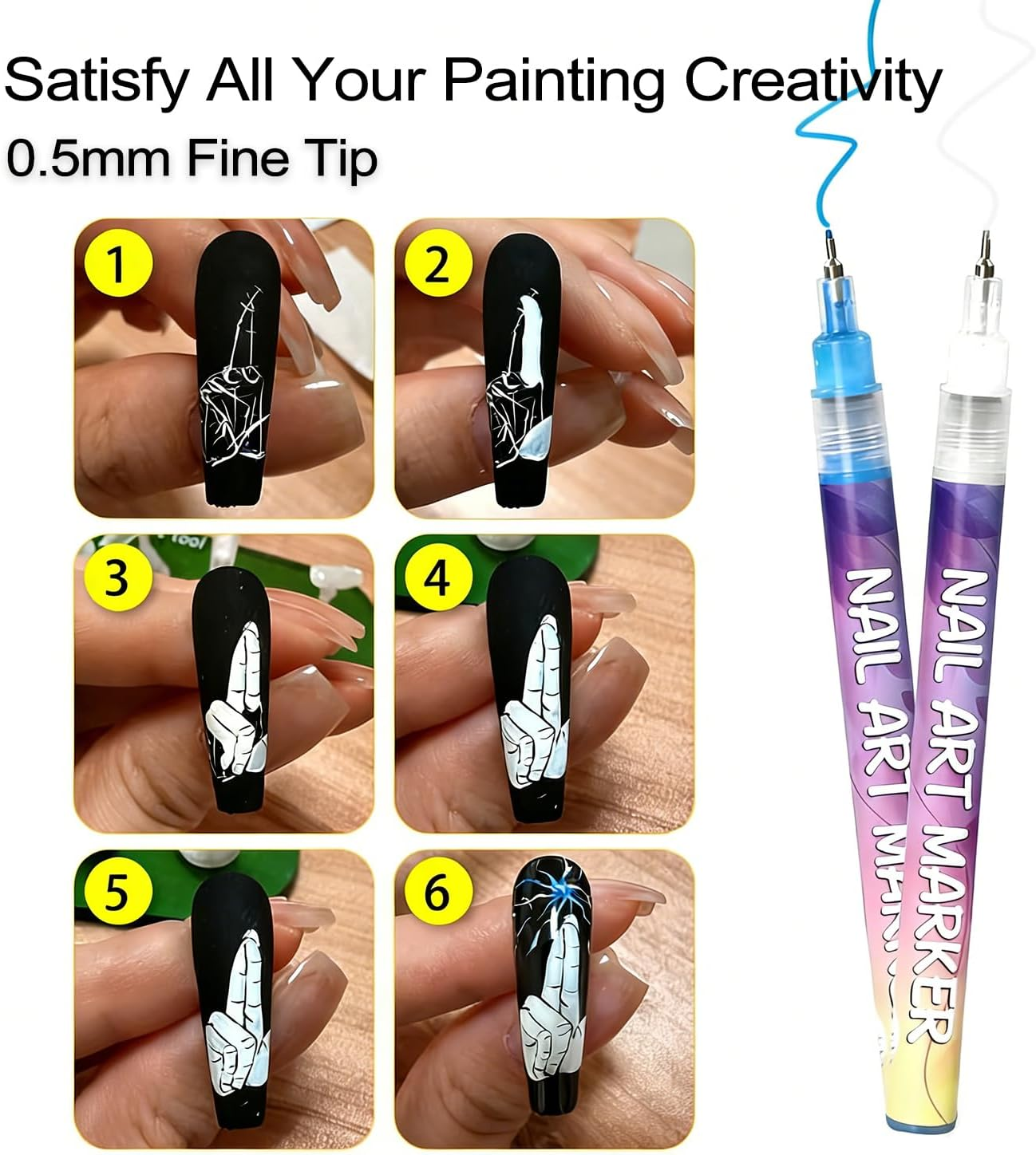 12 Colors Nail Art Pens Set, Quick-Dry 0.5Mm Tip Nail Art Markers Polish Pens, 3D Dotting Drawing Painting Point Liner Pen for Home Salon Nail DIY Design Manicure Tool image number 1