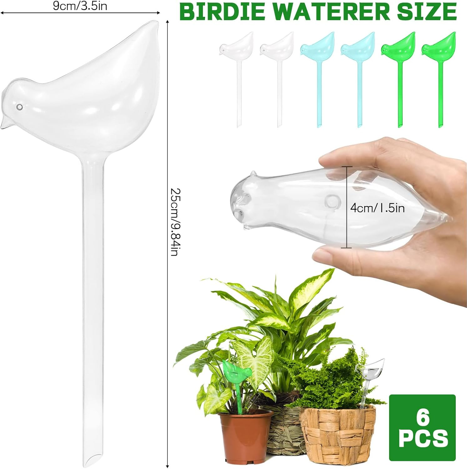 6Pcs Self Watering Globes for Indoor Plants, Self Watering Planter Insert, Self Watering Devices for Plant Lovers (Transparent+Lake Blue+Green)