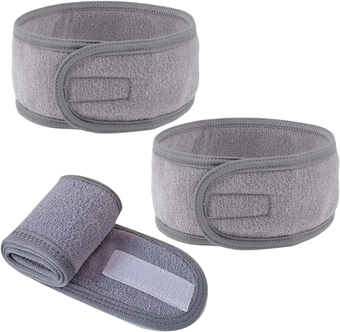 Grey Adjustable Women'S Spa Facial Headband, Skin Care Headband, Makeup Headband, Suitable for Washing Face, Makeup, Bathing, Yoga and Fitness 3 Pieces