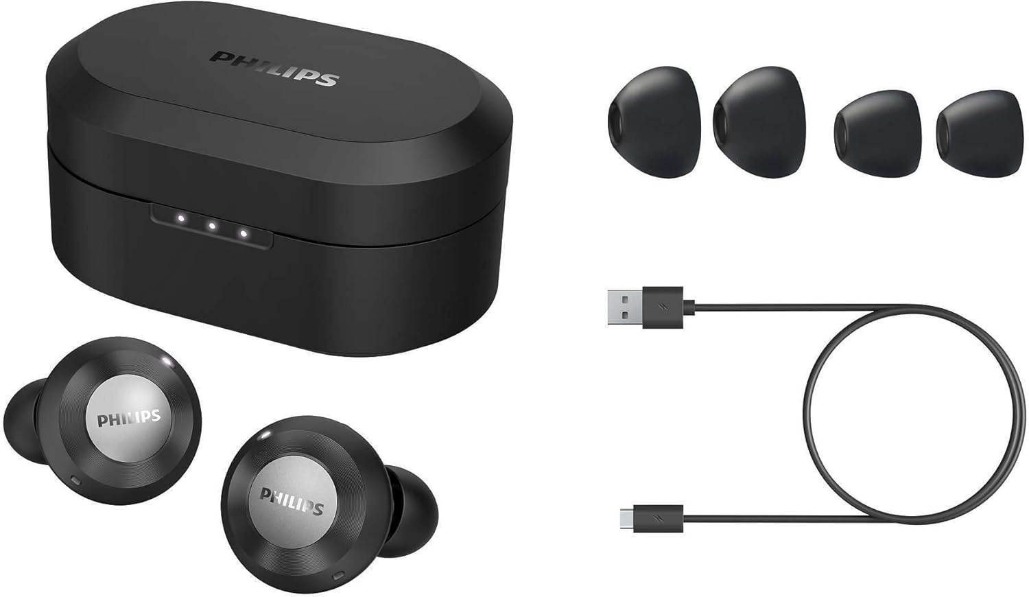 PHILIPS T8505BK/00 In-Ear Headphones Bluetooth Wireless (Hybrid Active Noise Canceling, Awareness Mode, Dual Mics, 13-Mm Neodymium Drivers, Quick Charge, Google Assistant) Black - 2020/2021 Model image number 2