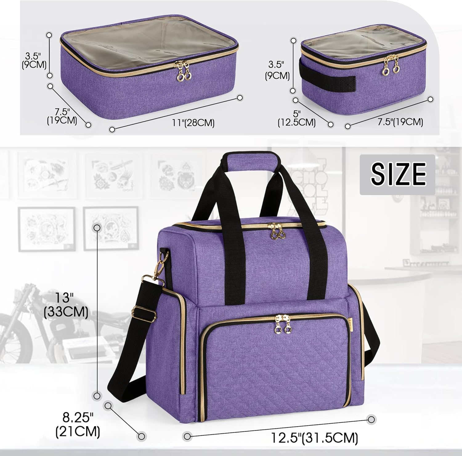 LUXJA Large Tattoo Travel Case with 3 Removable Pouches, Tattoo Supplies Organizer for Tattoo Stencil Printer and Tattoo Kit, Purple - Gray image number 7