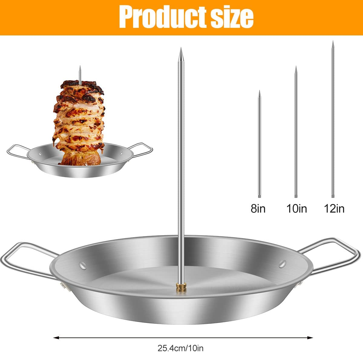 BBQ Vertical Meat Skewer Stainless Steel BBQ Vertical Skewer Grill with 3 Replacement Spikes Barbecue Vertical Skewer Grill Rack Stand with Handle for Whole Chicken Fish Sausage Steak image number 5
