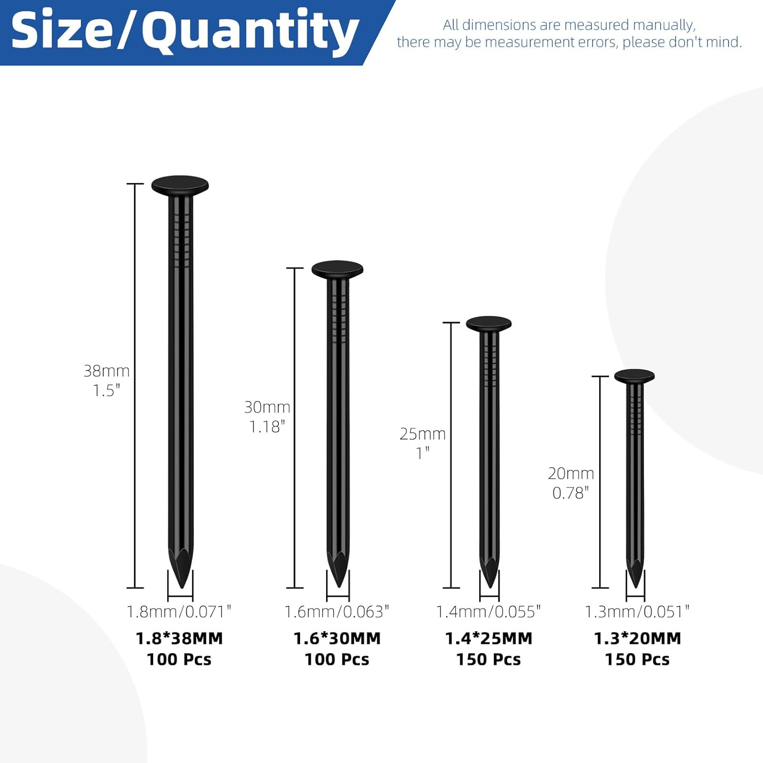 Glarks 500Pcs 20/25/30/38Mm Length Nail Assortment Kit, Black Hanging Nails, Finishing Nails, Wall Nails, Wood Nails, Common Nails, Hardware Nails for Picture Wall Hanging - Black Golden Silver image number 4