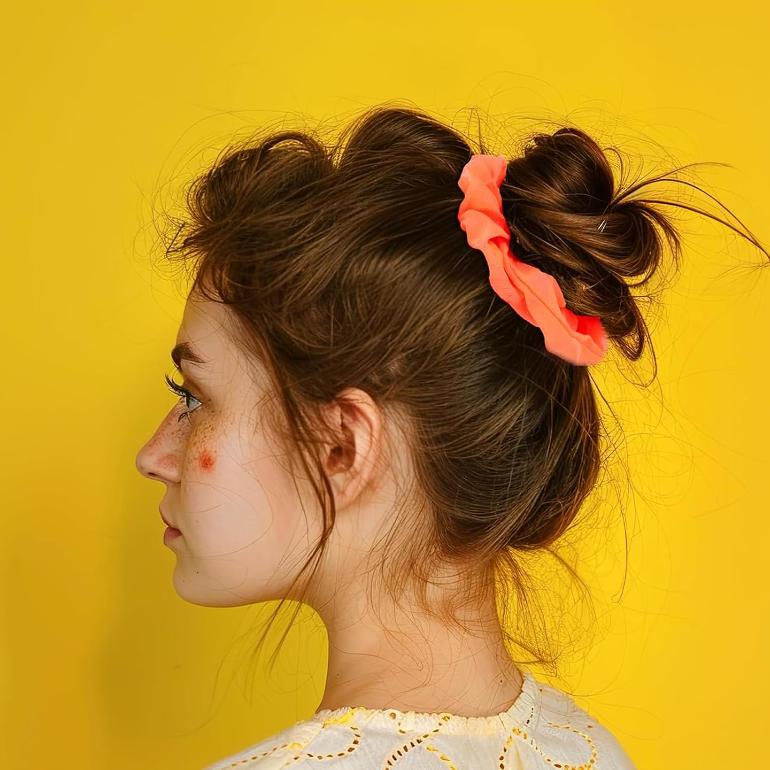 Tavvke 4 Pcs Neon Scrunchies, 80S-Inspired Chiffon Hair Ties, Soft Elastic Ponytail Holders, Thick Neon Hair Bands in Solid Colors Ideal for Christmas, Halloween, and Parties, for Women and Girls image number 4