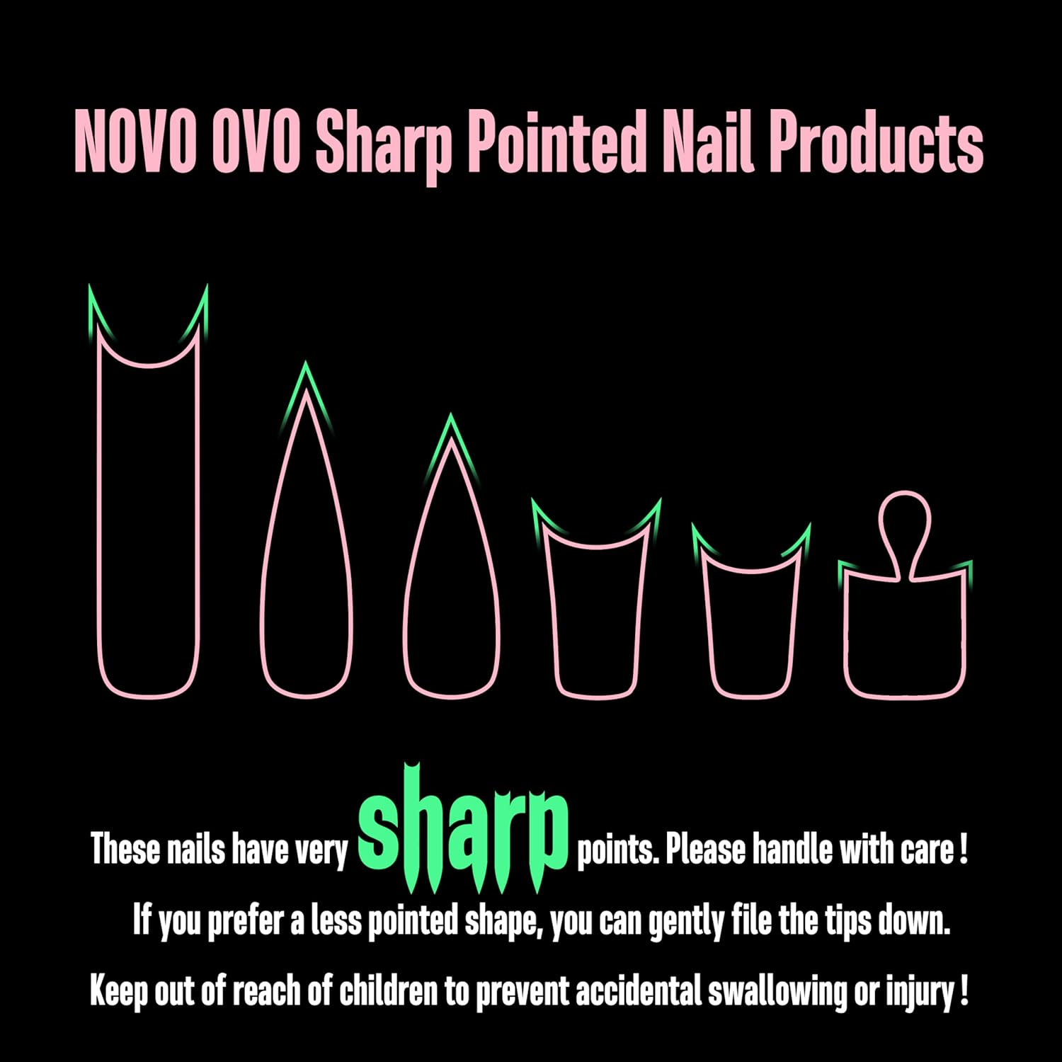 NOVO OVO Black French Tips Sharp Stiletto Pointed Medium Long Nail Tips Press on Baby Pink, Extra Thick Soft Gel Acrylic Extension, Full Cover False Nails for Salon DIY 16 Sizes, Pack of 160 image number 5