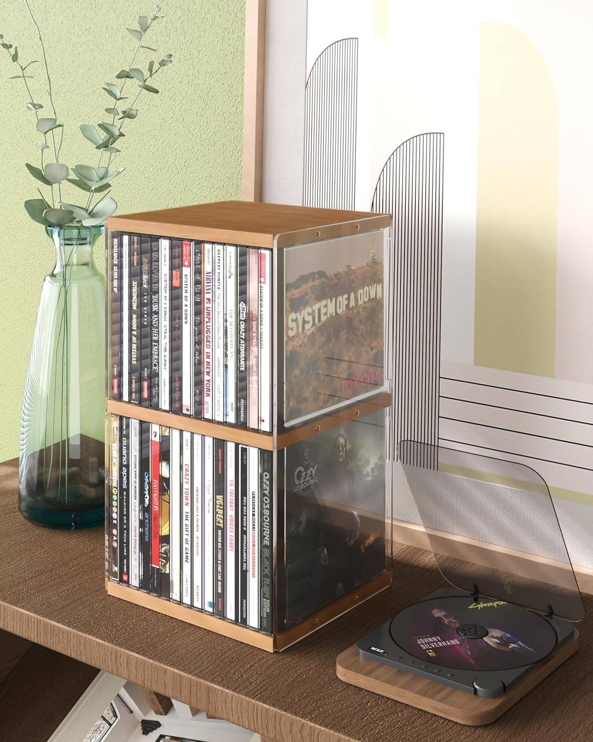 Retro Walnut-Colored MDF CD Holder Desk Rack Organizer, Cute Holds 30 CD Case, Cd Holder Stand, CD Storage/Shelf/Tower/Stand Dollar, Fit for Theatre Room image number 2