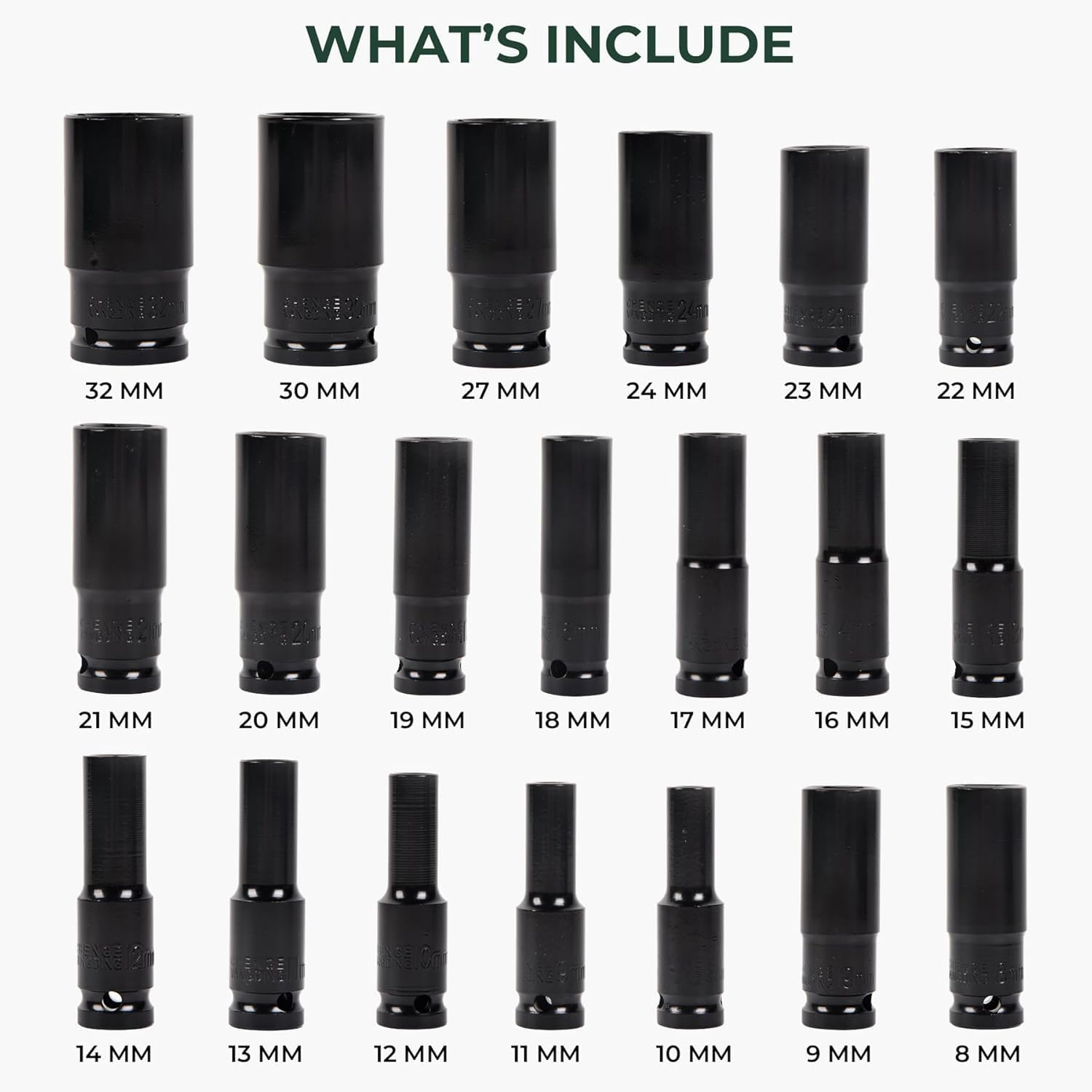 MEZOKUCEL20PCS 1/2 Inch Drive Deep Impact Socket Set Metric 8-32Mm Chrome Vanadium Cr-V 6-Point with Storage Case for Home Auto Repair & Mechanical Tasks Garage Tools image number 5