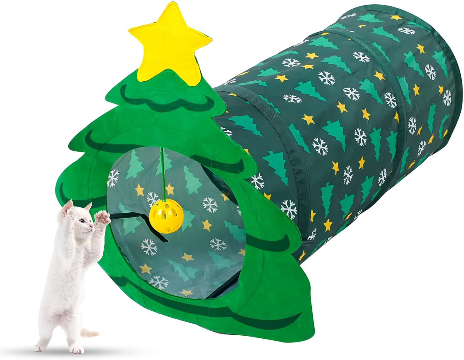 Cat Tunnel Tube Toy Christmas Tree Crinkle Interactive Pet Toy Outdoor Dog Play Tunnels with Suspended Ball Collapsible Kitten Exercise Tunnel Cat for Cats Puppy Rabbit Cat Tunnel Toy 25 * 50Cm image number 2