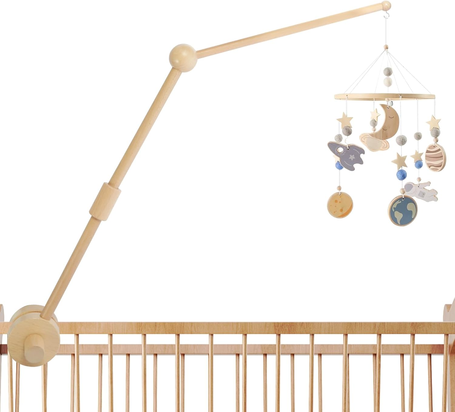 33.7Inch Baby Crib Mobile Arm Wooden Crib Mobile Holder Non-Skid Crib Mobile Bed Bell Holder Arm Nursery Mobile Hanger DIY Baby Crib Mobile Holder for Crib Nursery Decor Infant Toy image number 3