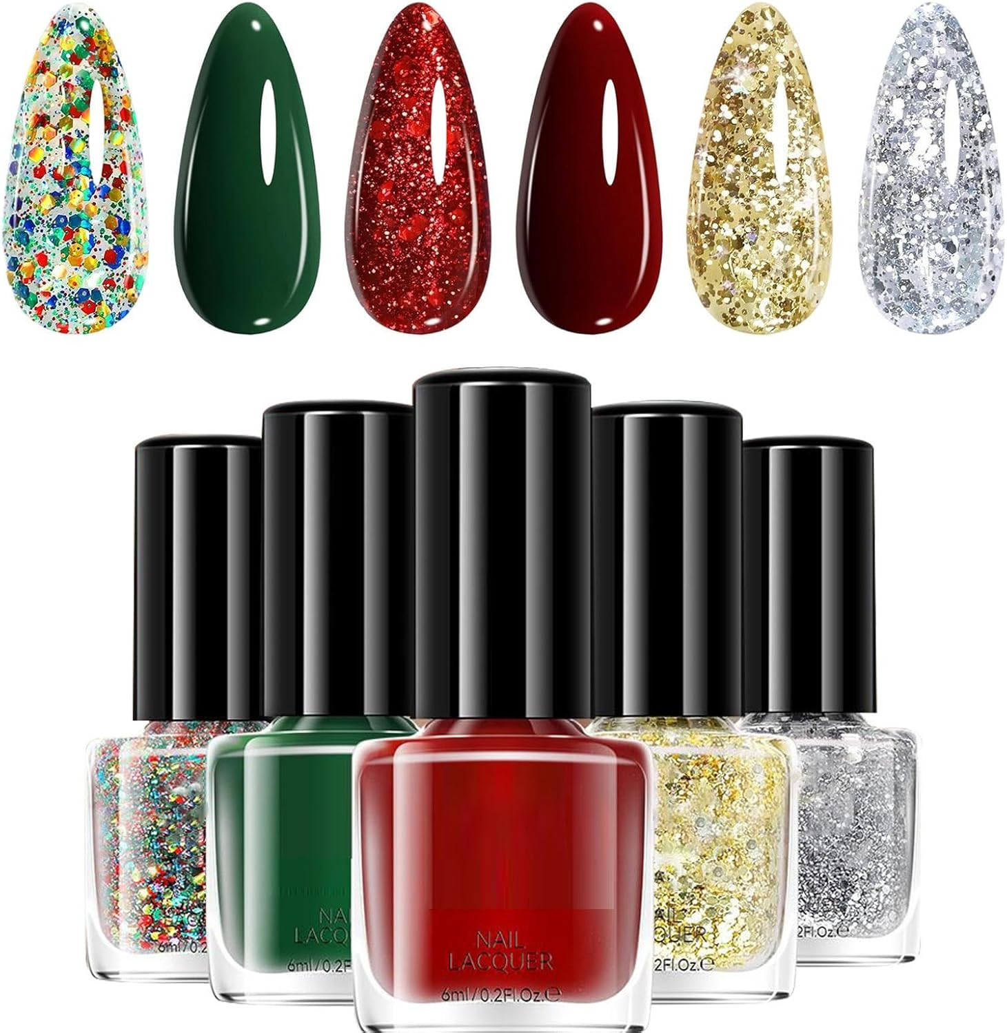 Christmas Gel Nail Polish - 6-Color Quick Dry Beauty Supplies | Sparkly Nail Polish | for Festival Manicure Salon Home Travel Wedding Bridal Spa Grooming Party Summer Holiday Daily image number 4