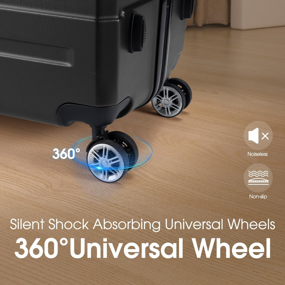 ZUNI 3 Piece Luggage Sets PC+ABS Durable Suitcase with Double Spinner Wheels T-SA Lock, Carry on Luggage for Travel, Business, 20/24/28 Inch, Black image number 7