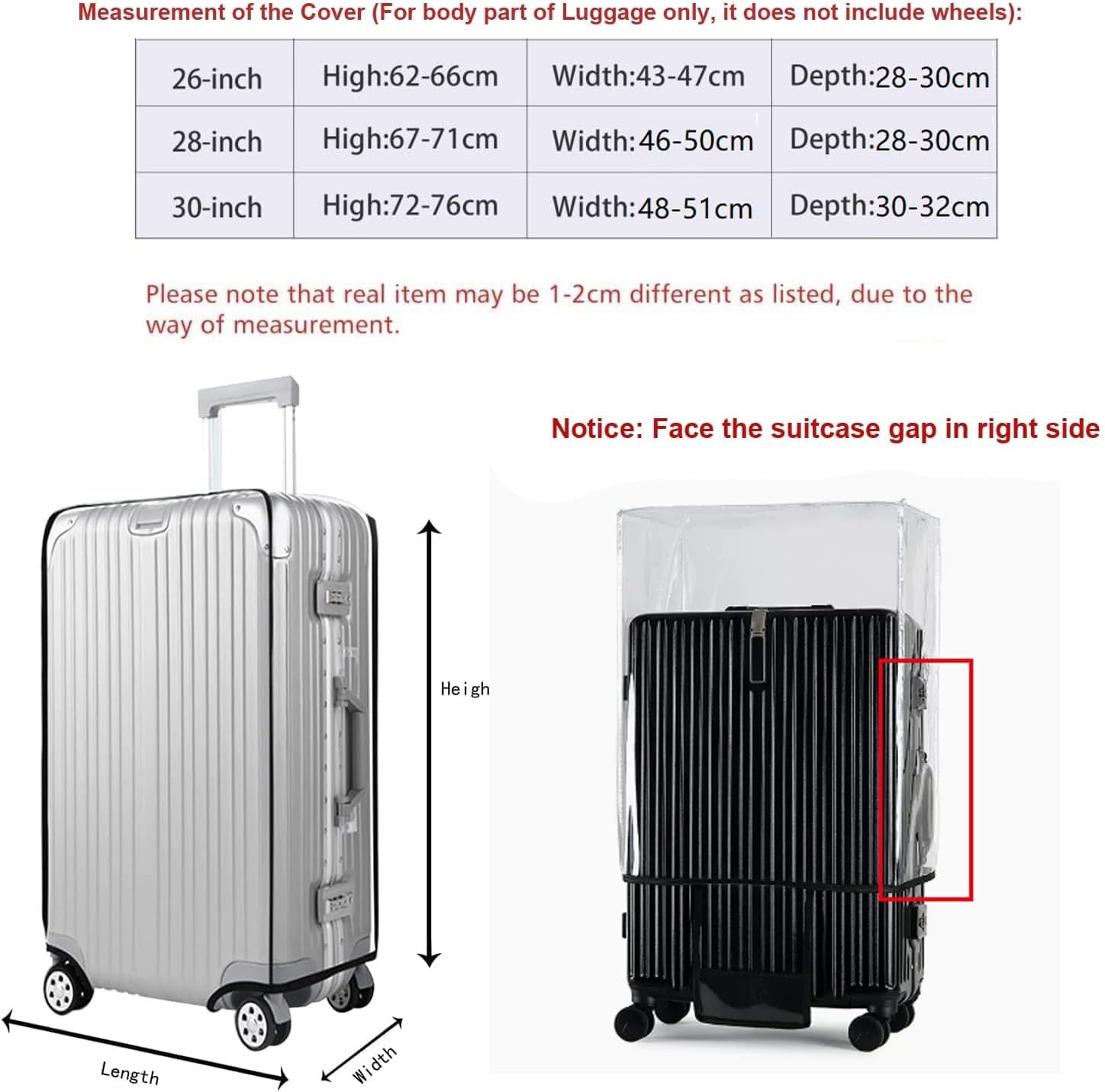 Luggage Cover,Clear PVC Travel Suitcase Cover Protectors,H HOME-MART Luggage Covers for Suitcase Protector Cover Dust Cover Suitcase Covers for Wheeled Suitcase Travel Accessories image number 2
