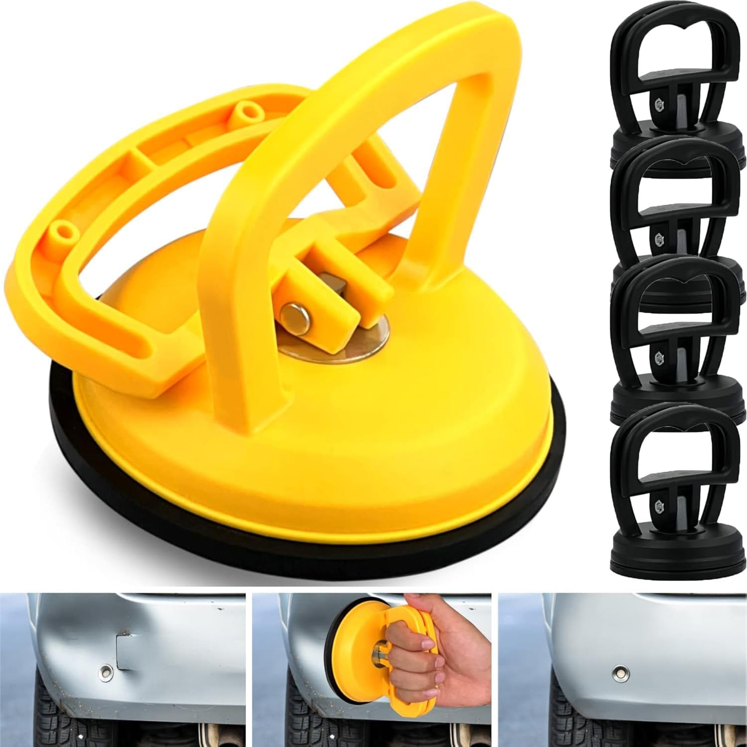 5Pcs Car Dent Puller, Powerful Car Dent Repair Tool Remover Kit, Suction Cup Dent Puller Kit for Car Dent Repair, Glass, Tiles, Mirror, Lifting and Objects Moving (Yellow + Black) image number 3