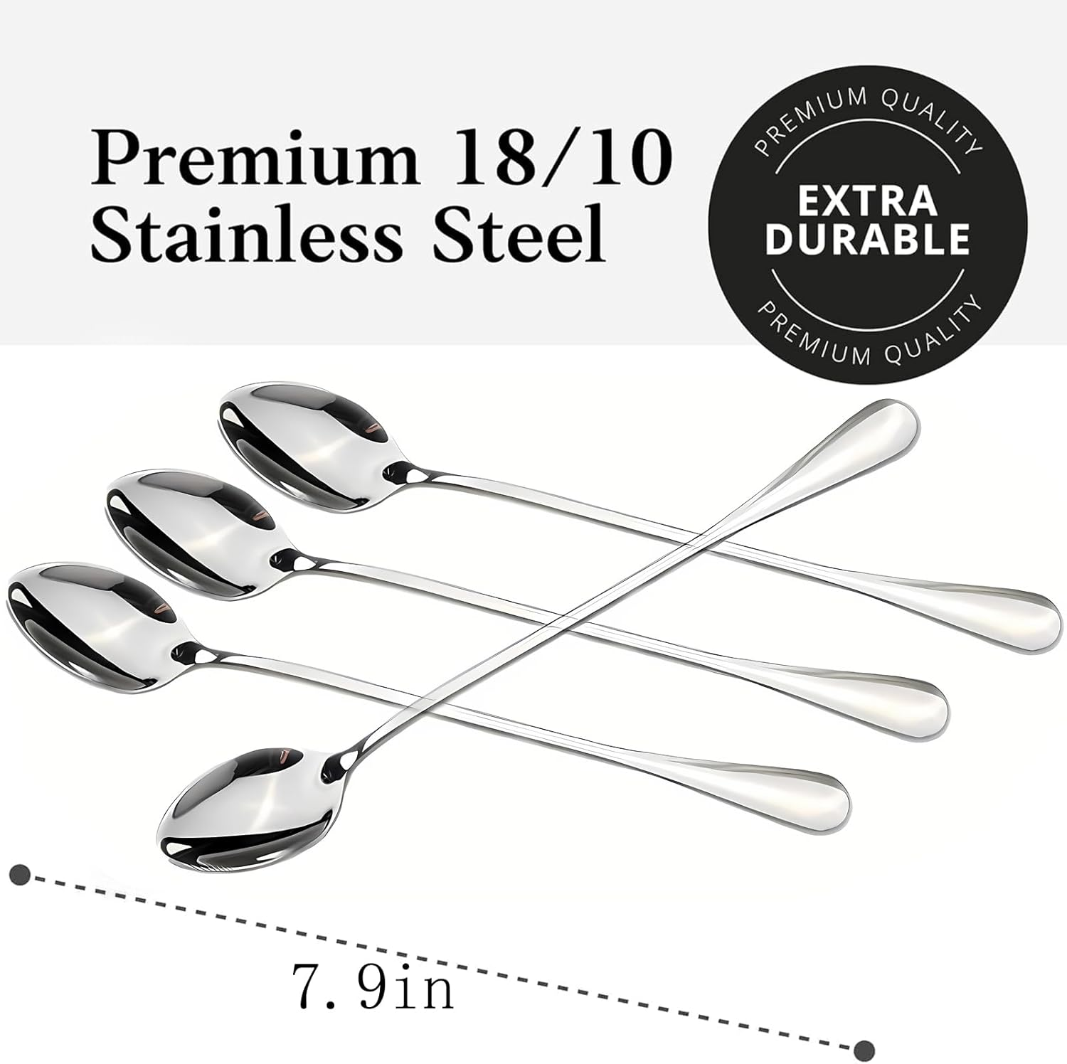 Long-Handled Ice Tea Spoon, Cocktail Stir Spoons, Stainless Steel Coffee Spoons, Ice Cream Scoop Set of 8 image number 4
