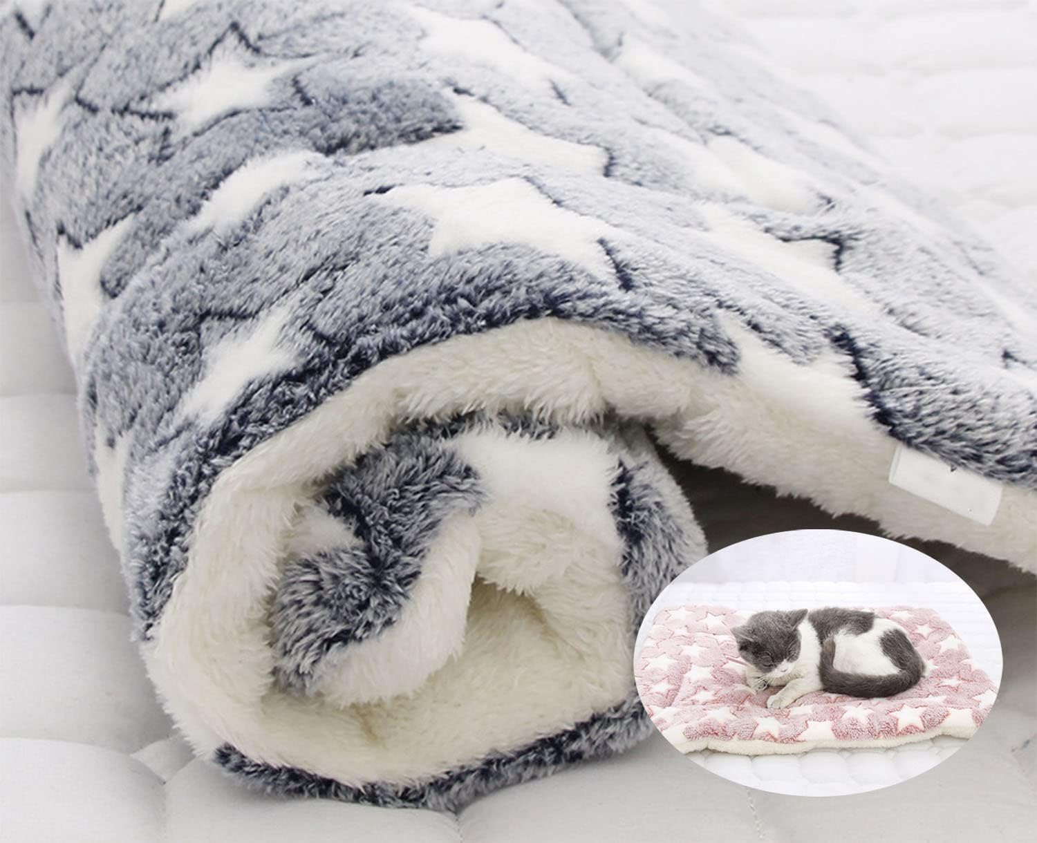 Jfxgjuv Cozy Calming Cat Blanket Large Cozy Calming Cat Blanket for Anxiety and Stress Ultra Soft and Self Warm Dog Cat Bed Mat with Cute Prints Cat Blankets for Indoor Cats Dogs Puppy (Gray,L)