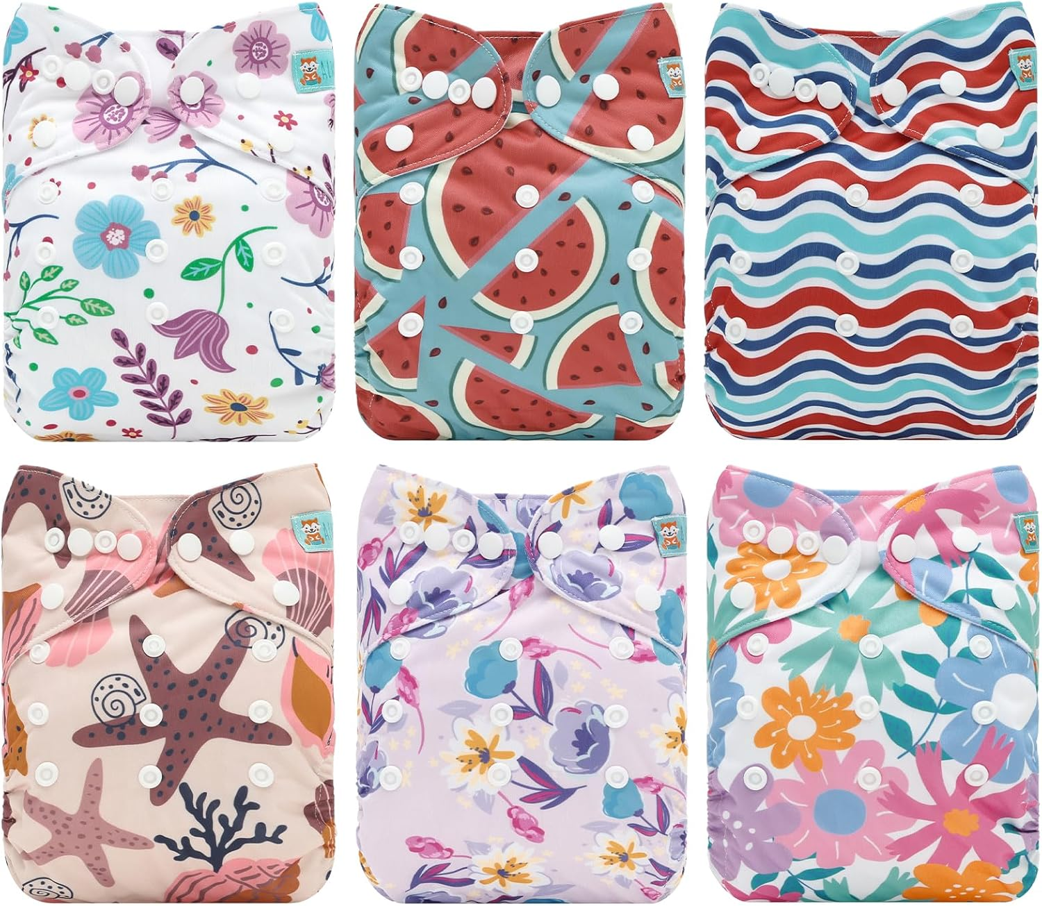 ALVABABY Baby Cloth Diaper 6 Packs with 12 Inserts Cloth Diaper Covers Adjustable Washable Reusable for Baby Girls Boys image number 3