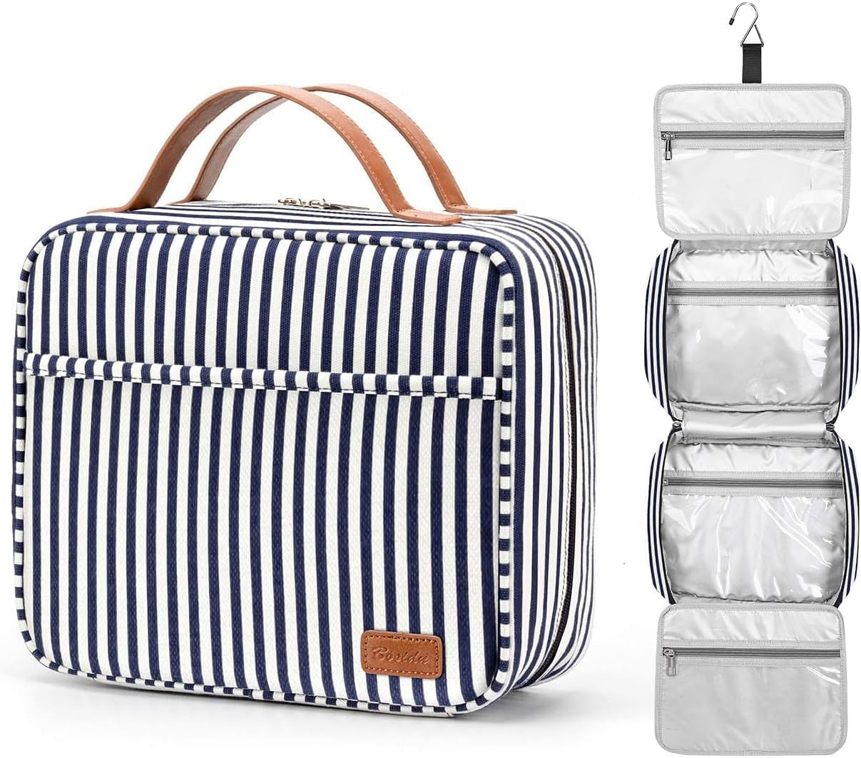 Hanging Toiletry Bag Travel Bag,H HOME-MART Large Capacity Travel Toiletry Cosmetic Bag with Hanging Hook,Foldable Hygiene Bag for Toiletries,Cosmetics (Blue Stripe) image number 2