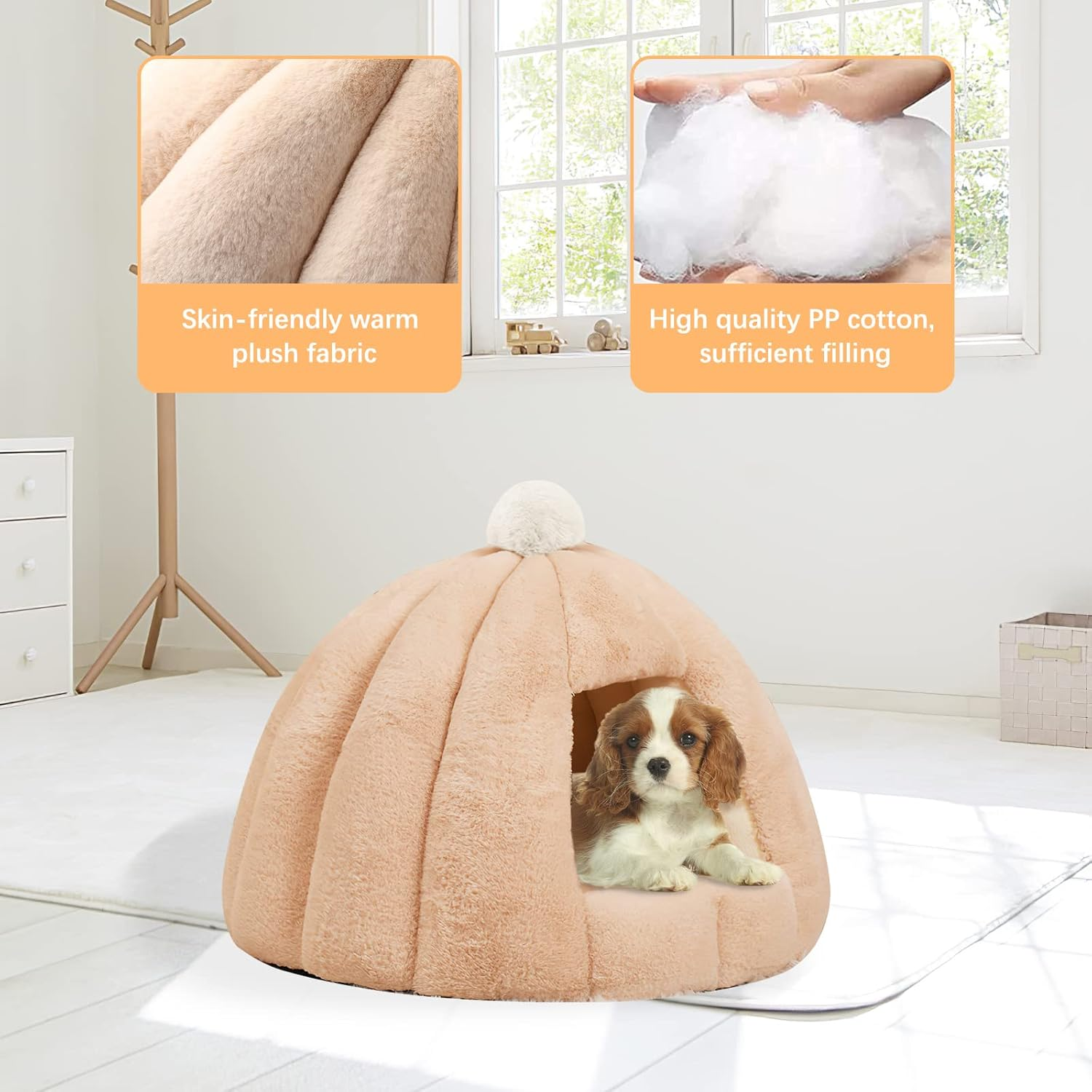 Galat&eacute;e Cat Cave Bed, Washable Cat Cushion Bed with Non-Slip Base, Pet Bed with Removable Washable Inner Cushion, Soft and Cosy Plush Cat Igloo (M, Blue) image number 3