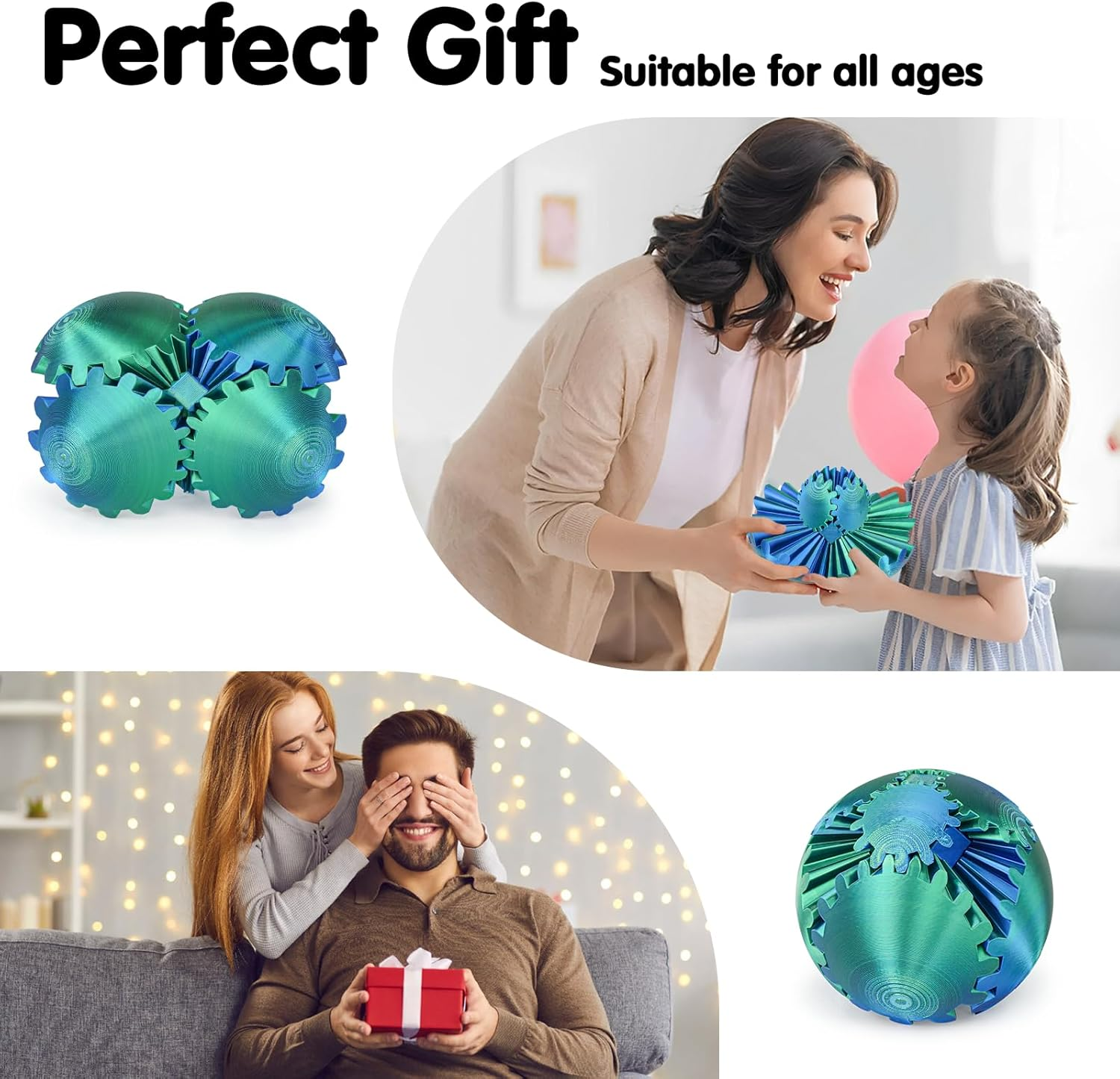 Gear Ball 3D Printed Spin Ball or Cube Fidget Toy,Gear Sphere Fidget Toy,Fidget Ball Gear Toy for Stress and Anxiety Relief, Stress Ball Gearsphere Desk Toy for Adults & Kids(Blue Green,8Cm) image number 5