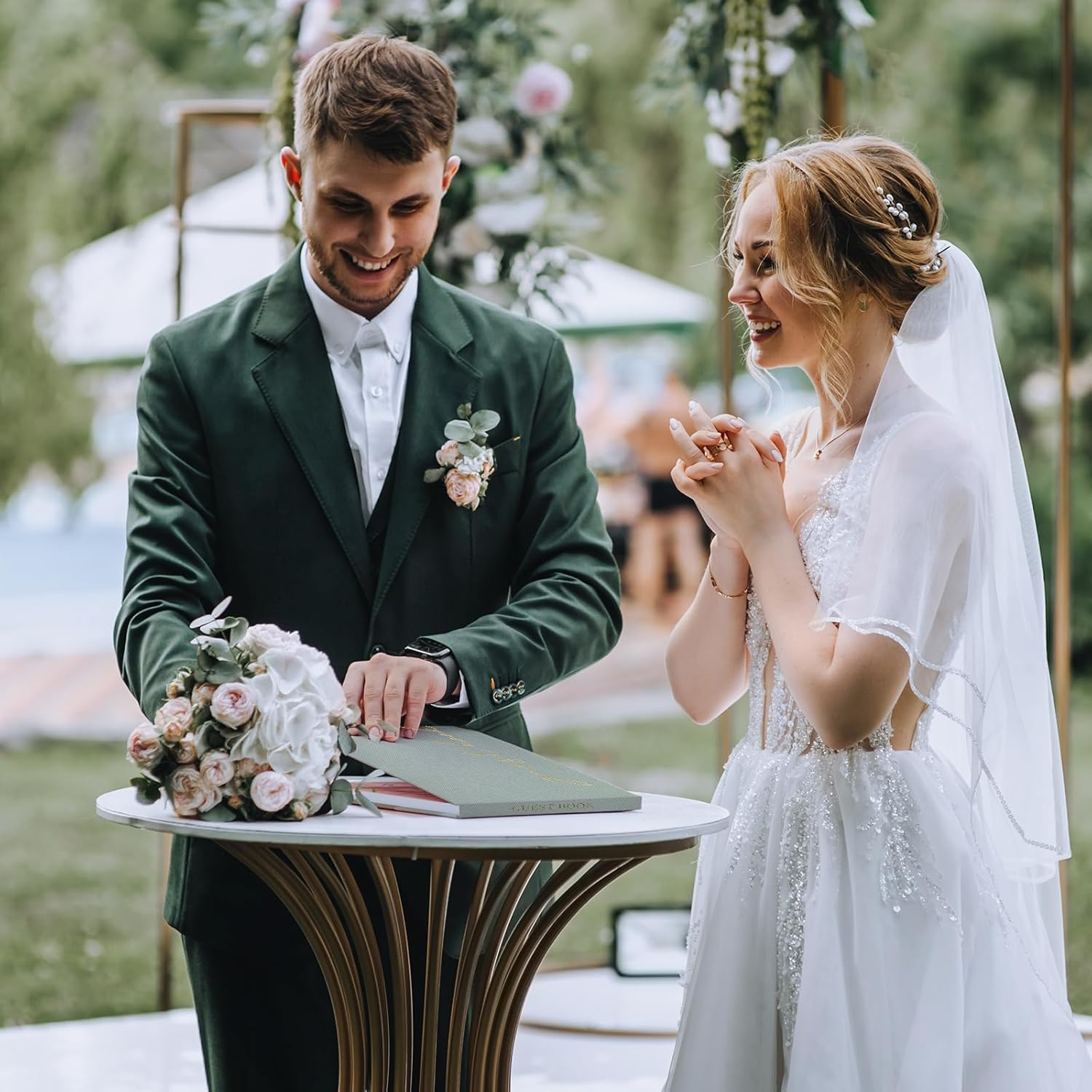 Wedding Guest Book for Memorial Service, Half Blank and Lined Guestbook Alternative with Table Sign, 108 Polaroid Photo Corners Stickers, Baby Shower, 100 Pages - Sage 8X10&rdquo; image number 6