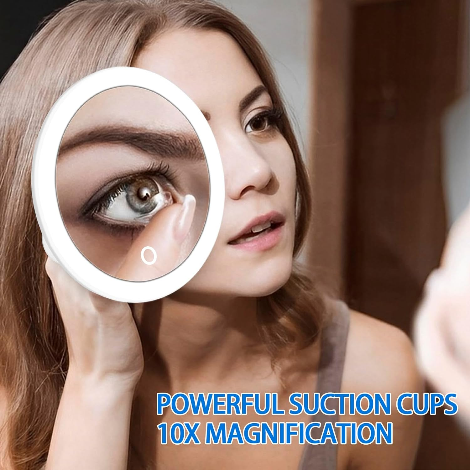 10X Magnifying Mirror with Light 6.8Inch Magnifying Makeup Mirror with 3 Suction Cups Backlit LED Cosmetic Mirror Portable Lighted Makeup Mirror for Bedroom Bathroom Travel 6.8&times;1.6Inches