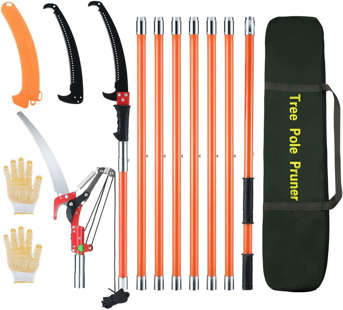 AUSWAY Manual Pole Saw Tree Pruner Extendable Branch Pruning Trimmer Trimming Cutter with 8 Fibreglass Rods Sharp Steel Blades Scissors image number 4