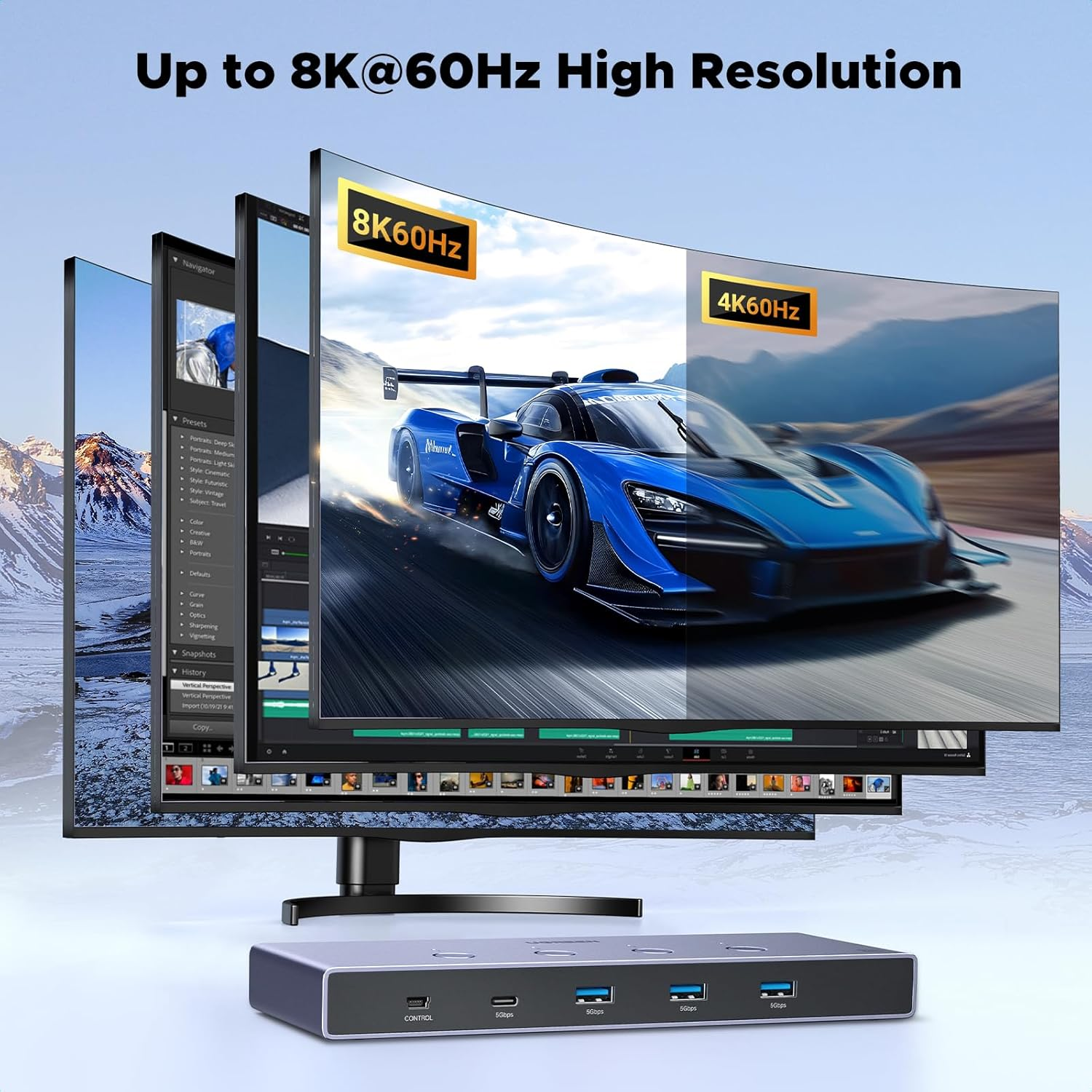 UGREEN 8K@60Hz HDMI KVM Switch 4 Computers with 4 USB 3.0 Ports Aluminum KVM Switches Share One Monitor Keyboard Mouse Hard Drives Printer with 4 HDMI Cables, 4 USB Cables and Desktop Controller image number 4