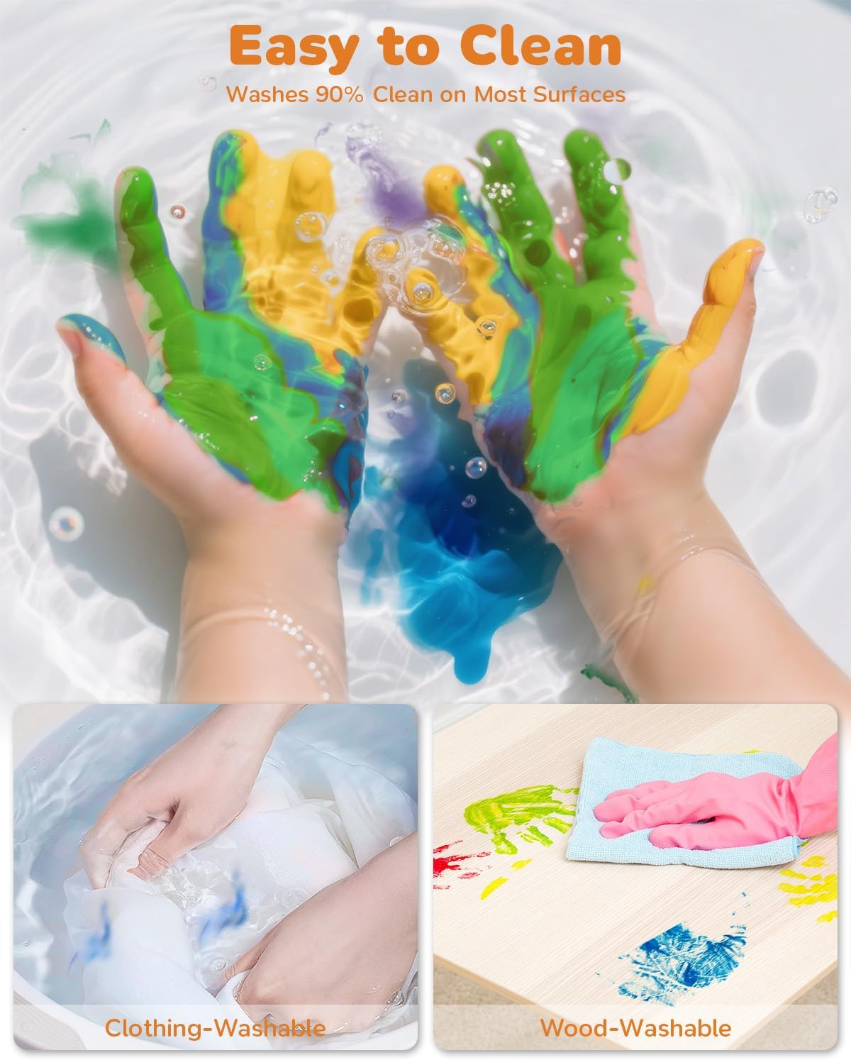 28 PCS Finger Paint, Washable Paint for Todllers 1-3, Non-Toxic 12 Vibrant Colors (1.22Fl Oz/36Ml ) , Palette, Apron, Brush, Eye Stickers, Baby Safe Paints for Hand and Feet, Safe Preschool Art Supplies for Kids image number 2