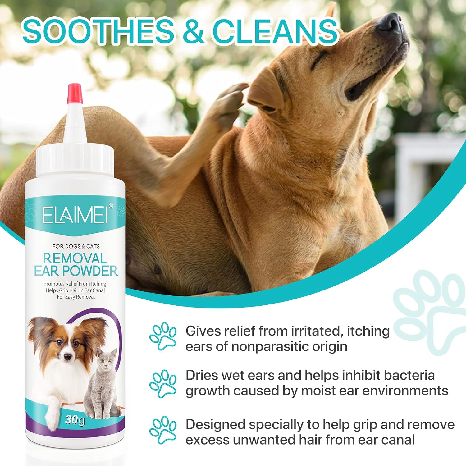 Dog Ear Cleaner - Removal Ear Powder for Pets,Dog Ear Infection Treatment,Supports Infection Prone Ears, Ear Odor in Pets image number 5