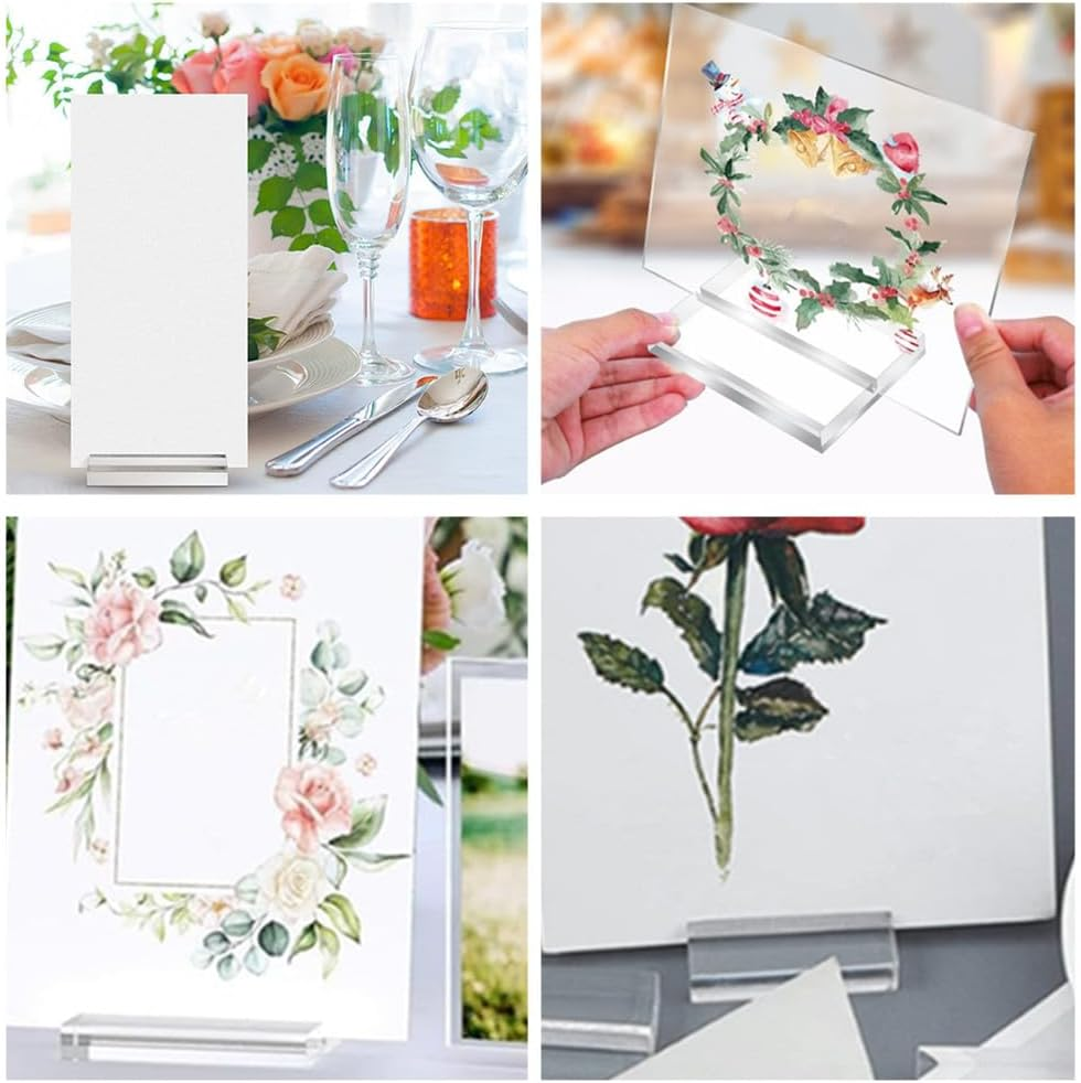 Card Display Stand, Photos Sign Holders, Cuicanfla 20 Pcs Clear Acrylic Place Card Holders, Table Number Stands with Card Slot, Name Card Display Stand for Shop Cafe Wedding Banquet Buffet Events Menu image number 1