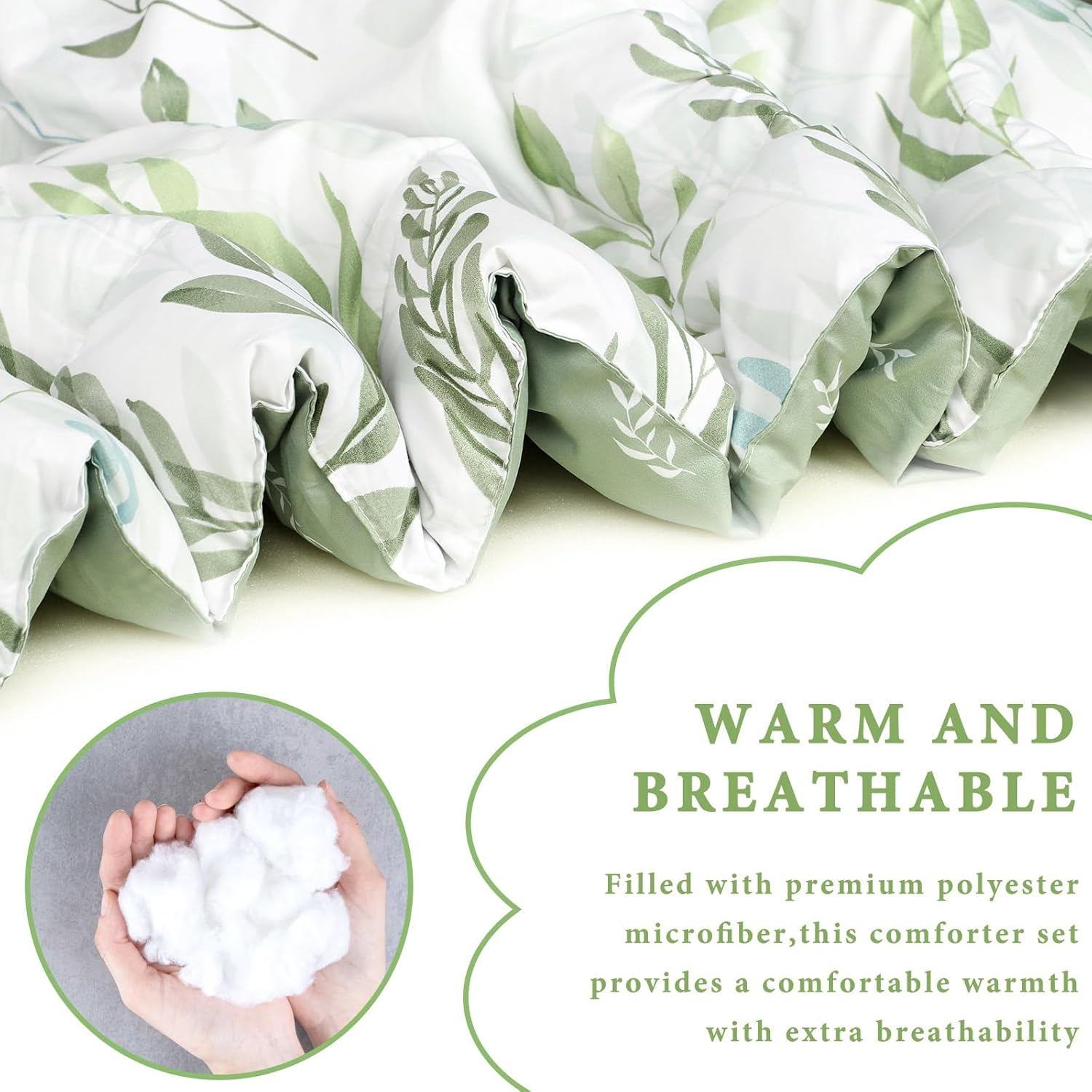 DILIMI Twin Comforter Set for Girls, Reversible 5 Pieces Comforter Twin Size Bed, Green Leaf Ultra Soft Twin Bedding Sets with Comforter, Flat Sheet, Fitted Sheet, 2 Pillowcase - Green Leaf image number 5