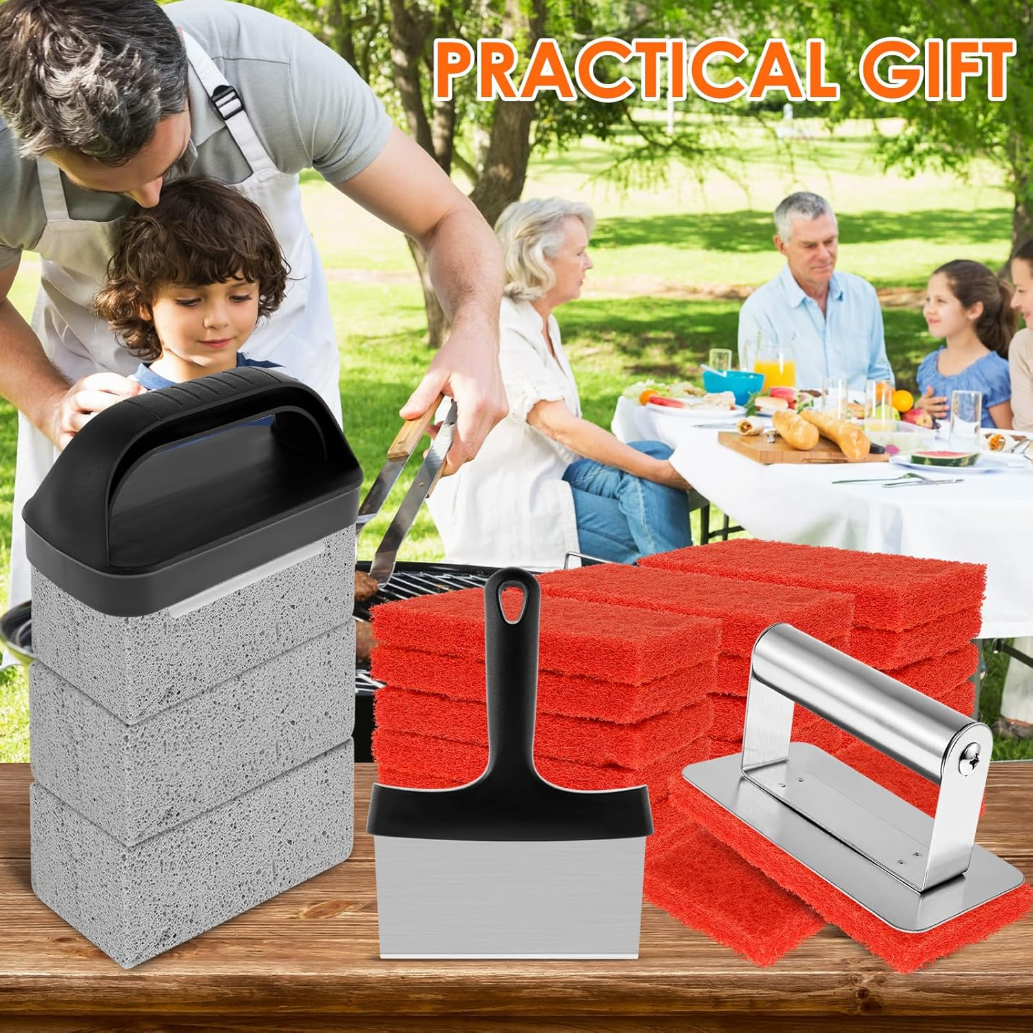 26Pcs Griddle Cleaning Kit Practical Flat Top Grill Cleaner Kit with Handle Scouring Pads Griddle Scraper and Pumice Stone Multifunctional Cleaning Kit Grill Cleaner Kit for BBQ Greasy image number 2