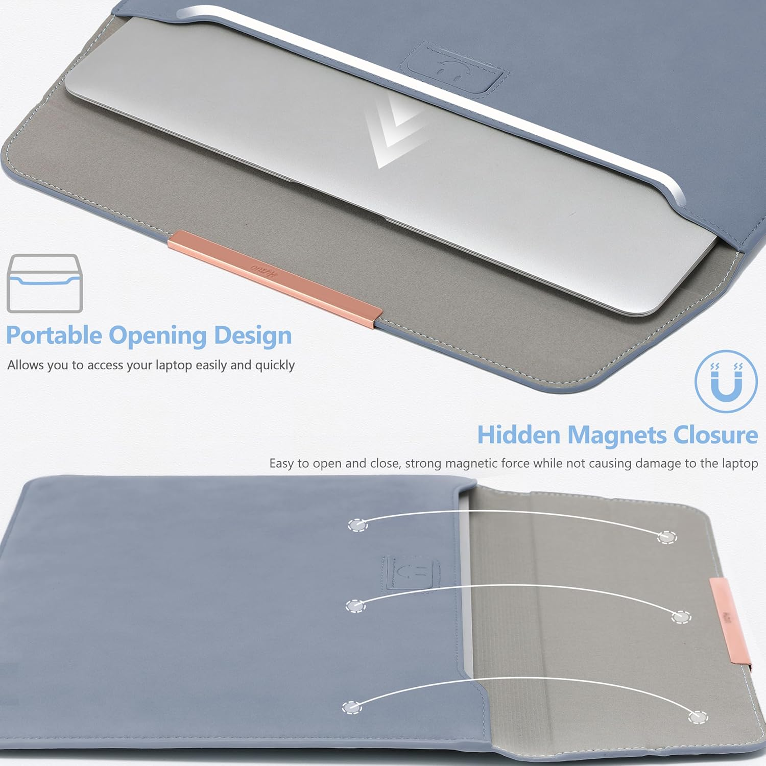 HYZUO 15-16 Inch Laptop Sleeve Case with Stand for Macbook Pro 16 M4/M3/M2/M1 Pro/Max 2025-2019, Macbook Pro 15 2015-2012, XPS 15, Samsung Galaxy Book Flex/Pro 15, Haze Blue(Smiley) image number 6