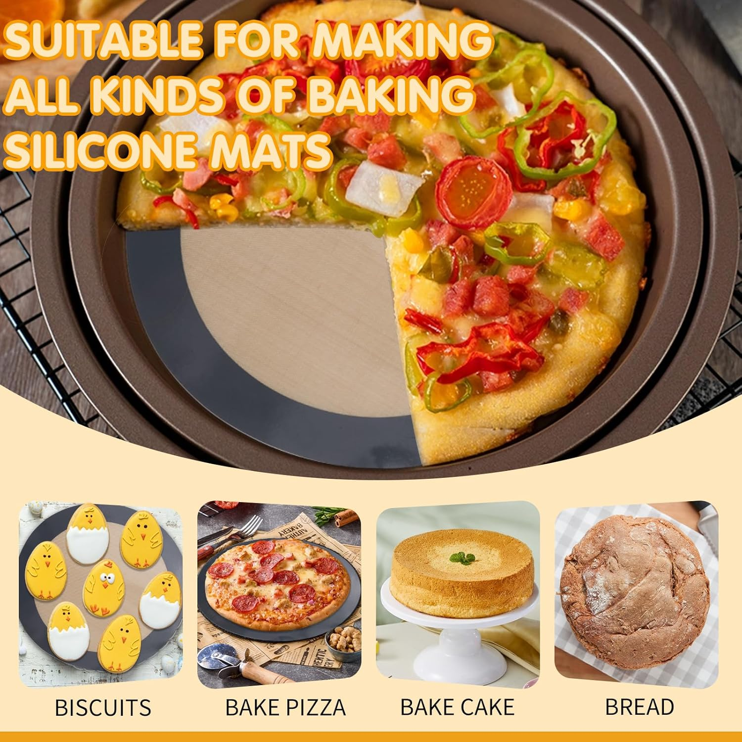 Silicone Baking Mat for Springform Pan 9 Inch, Silicone Baking Sheet, Baking Mats for Cheesecake Pans, Springform Pan Protector, Non Stick Baking Mat, Baking Tools (Black, Gray)