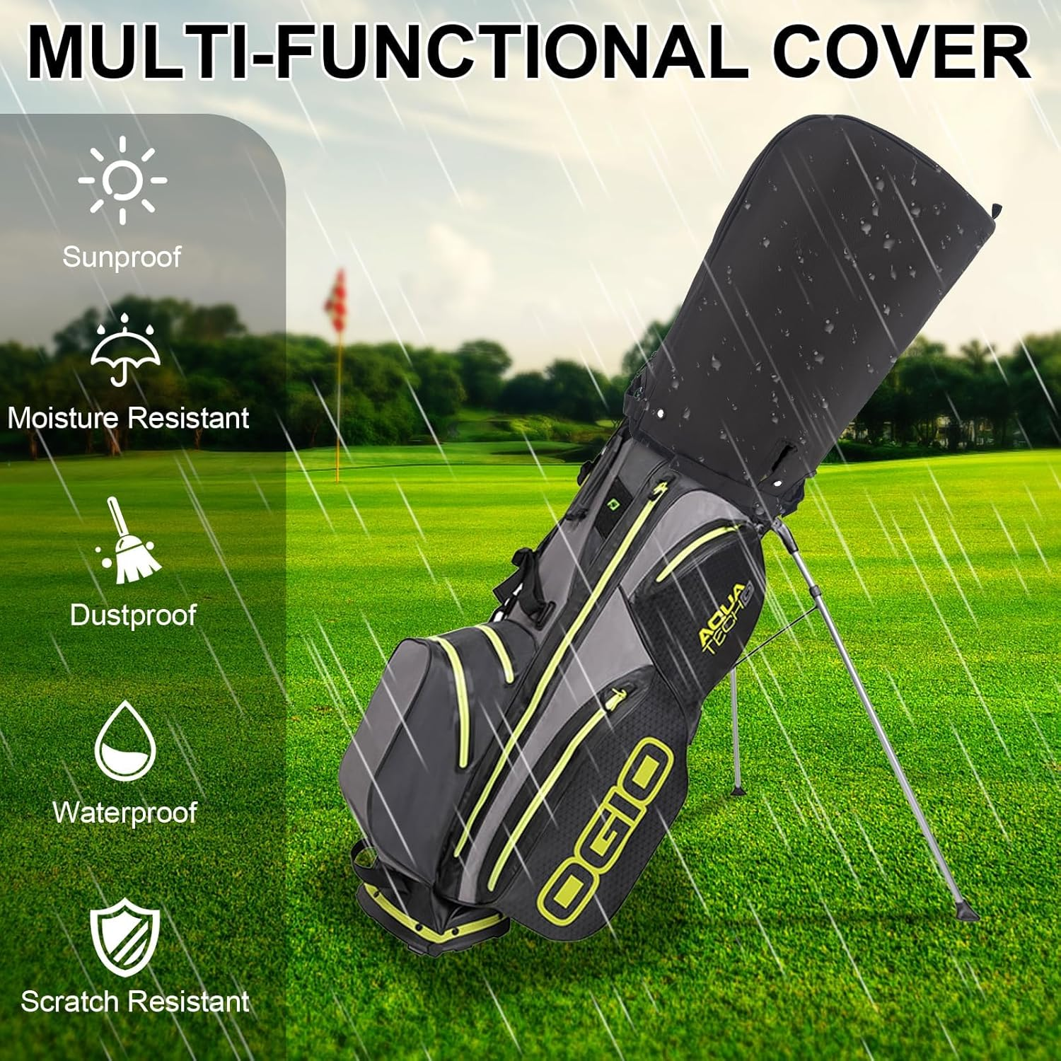 HDBHBH Golf Bag Cover of Waterproof, Universal Golf Cart Rain Hood for Push Trolley & Tour Bags - Windproof Black Polyester Travel Cover for Men Women image number 1