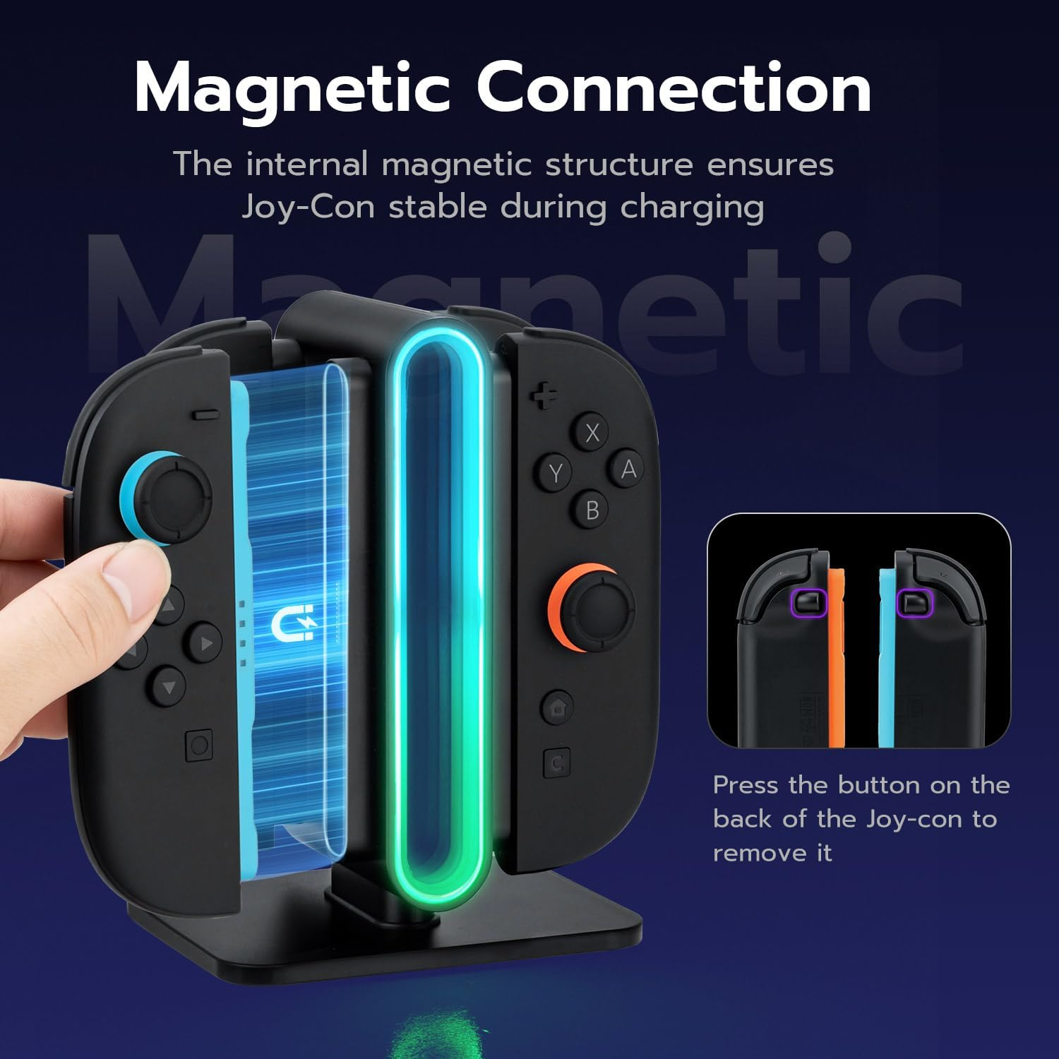 Mcbazel 4-In-1 RGB Charging Dock Station for Nintendo Switch 2 Joy Con - Magnetic Fast Charger with LED Indicators, Colorful Lighting & Safety Protection, Switch 2 Accessories image number 2