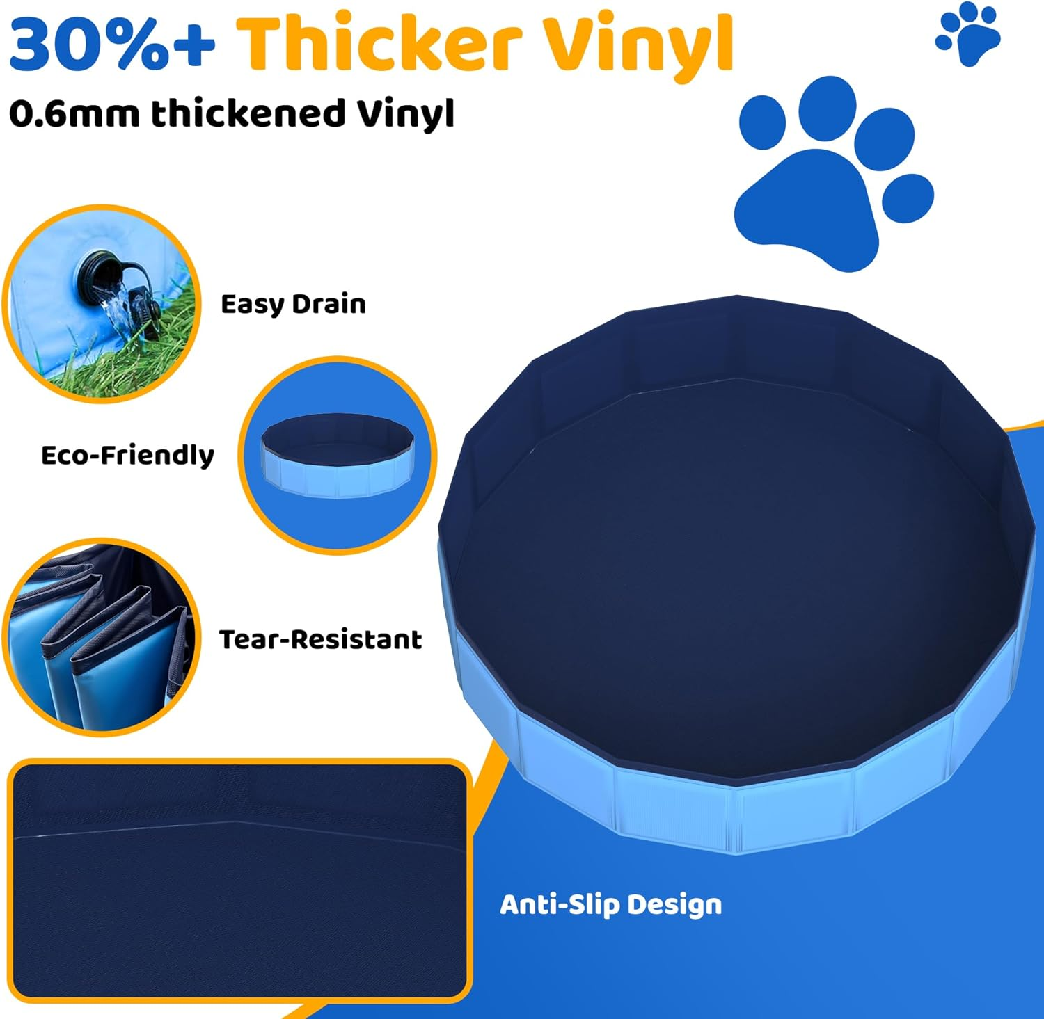 CACSPS Foldable Dog Pet Bath Pool-48 Blue image number 5