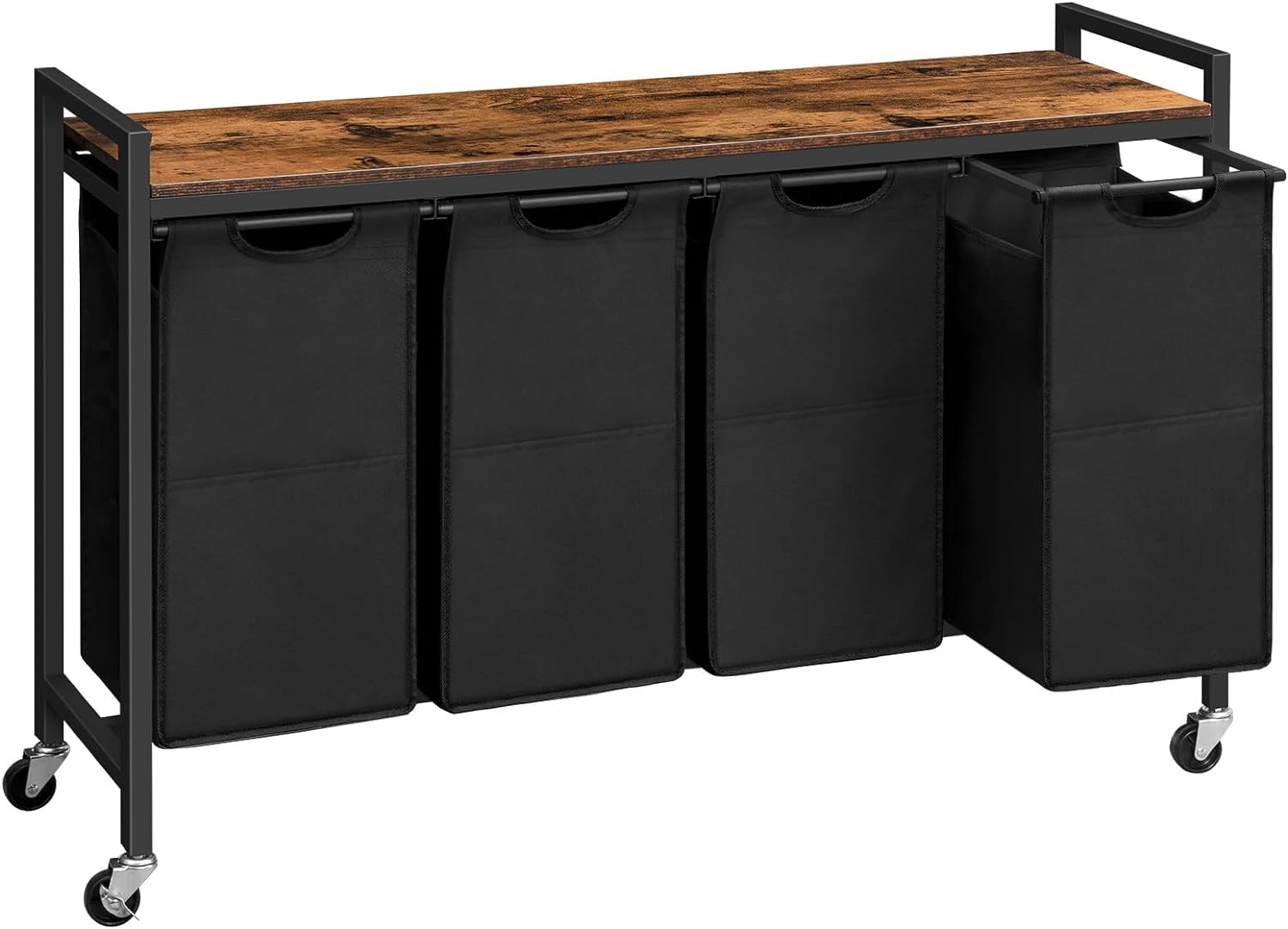 HOOBRO Laundry Sorter 4 Sections, Laundry Hamper with Wheels, 4 &times; 10.5 Gal (40 L), Rolling Laundry Basket, Pull-Out and Removable Oxford Fabric Bags, Rustic Brown and Black BF04XY01 image number 6