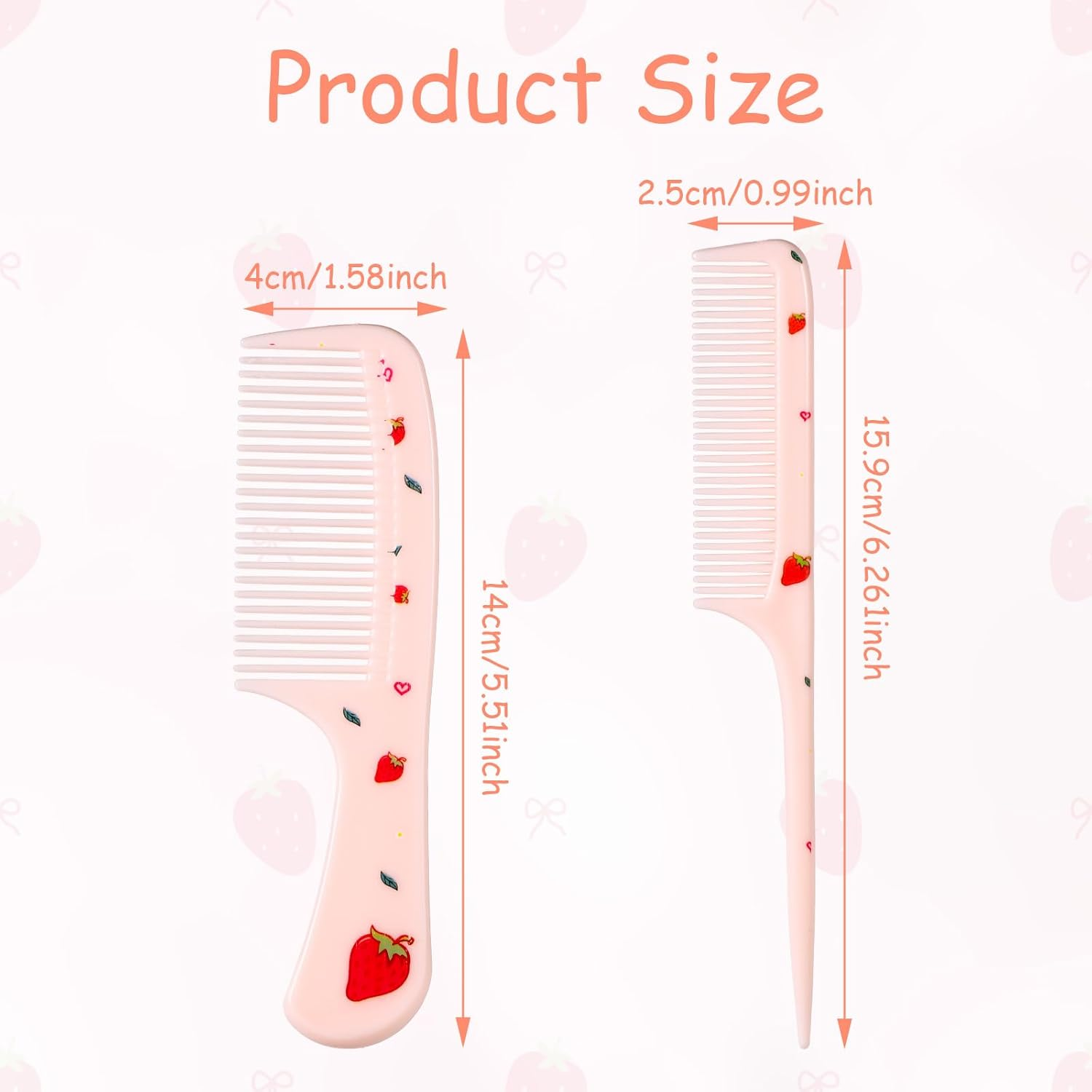 2Pcs Cute Hair Comb Set, Pink Strawberry Comb Fine Tooth Comb and Rat Tail Comb Toddler Hair Comb Small Girl Comb Plastic Mini Kids Comb for Women Girls Children All Hair Types image number 3
