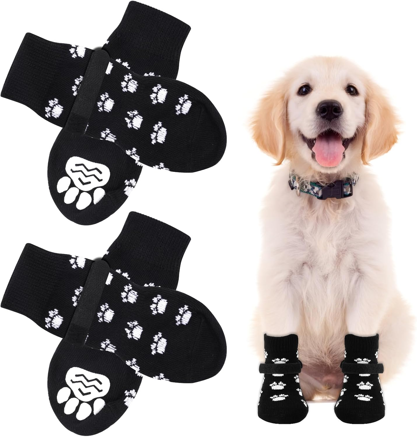 AUAUY 2 Pairs of Indoor Non-Slip Socks for Dogs, Soft Pet Protection, Non-Slip Socks Dog with Velcro Fastening, Hardwood Floors Indoors, Dog Socks for Small, Medium, Large Dogs, M