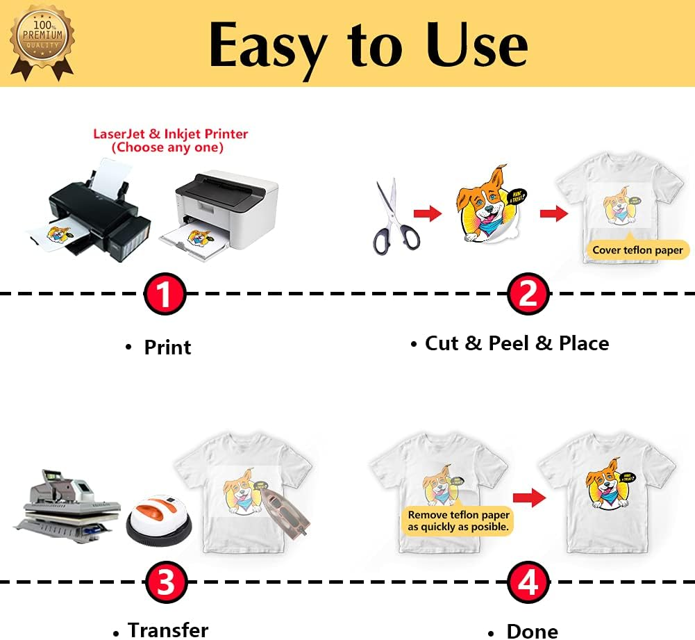 Transourdream Iron on Heat Transfer Paper for Light T Shirts (10 Sheets A4, Light 3.0) Printable HTV Heat Transfer Vinyl for Inkjet & Laserjet Printer Iron on Transfers for T Shirts (TRANS-L3-10) image number 6