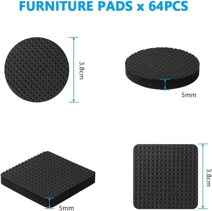 64Pcs Non Slip Furniture Pads Floor Protectors, Rubber Pads for Furniture Feet, Dense, Premium Chair Feet Protectors, Floor Protector Pads (38Mm,32 Squares and 32 Rounds) image number 5