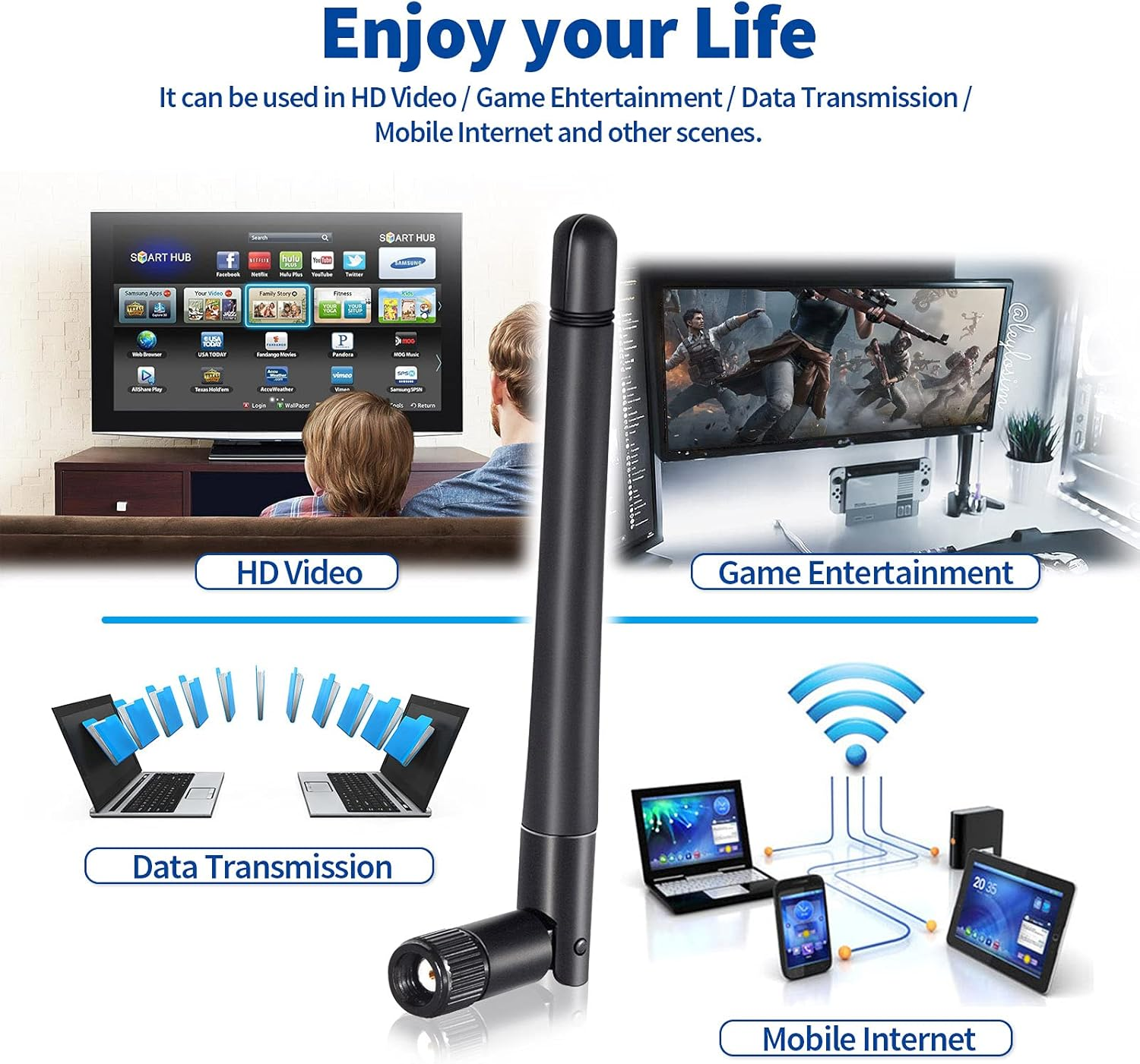 Bingfu Wifi Antenna 2.4Ghz 5Ghz MIMO RP-SMA Male Aerial (2-Pack) for PC Desktop Computer Wifi Router Wireless Network Card USB Adapter Security IP Camera Video Surveillance Monitor image number 4