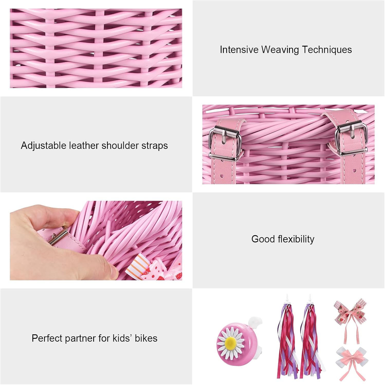 Kid'S Bike Basket for Girls Front Bike Accessories with Handlebar Streamers Cycling Ages 3-13 - Light Blue image number 6