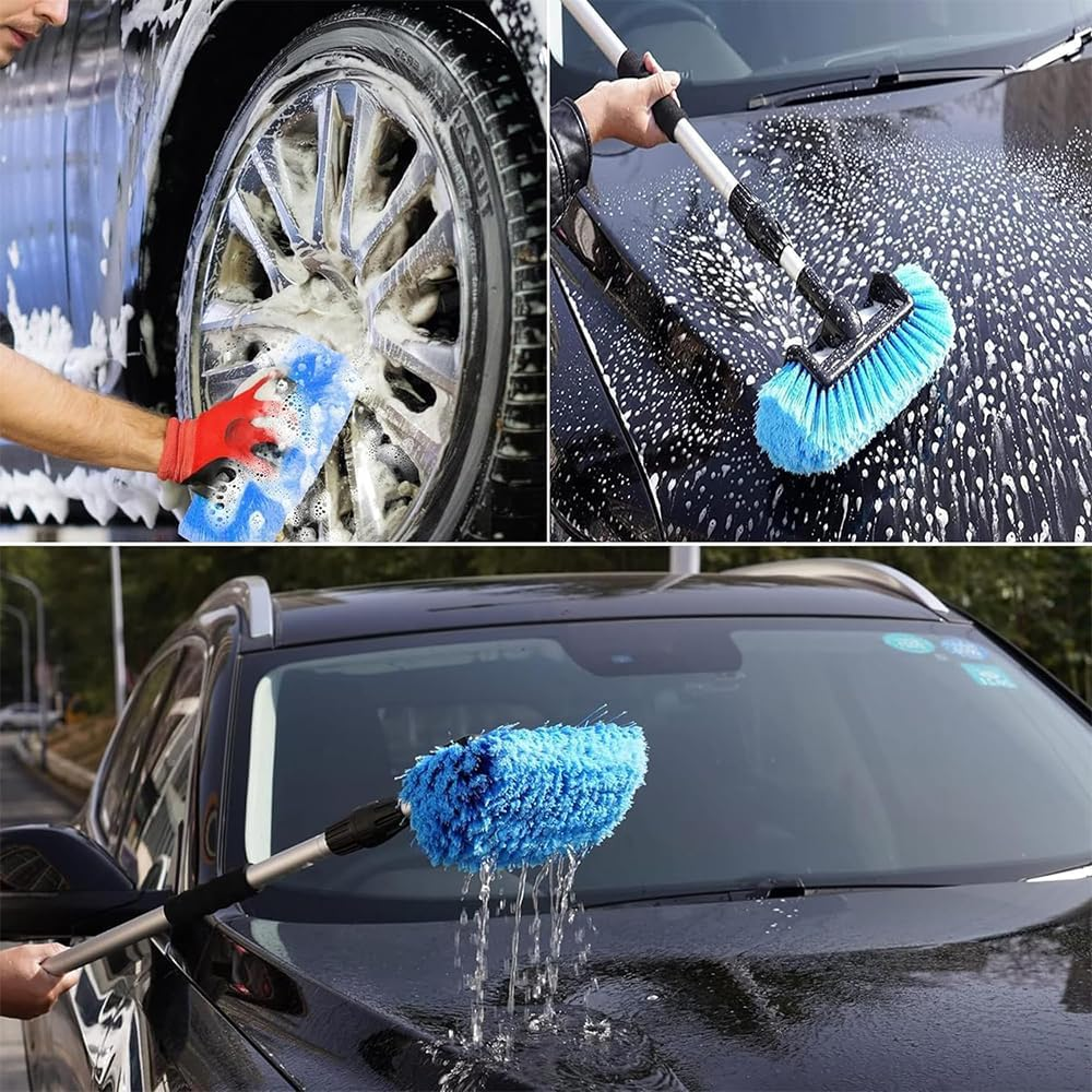 2 Pcs Car Wash Brush Head,Flow Thru Car Cleaning Brush,With Soft Detailing Bristle,Detachable,Portable Wash Brushes,For Auto,Rv,Truck,Boat,Camper,Yacht