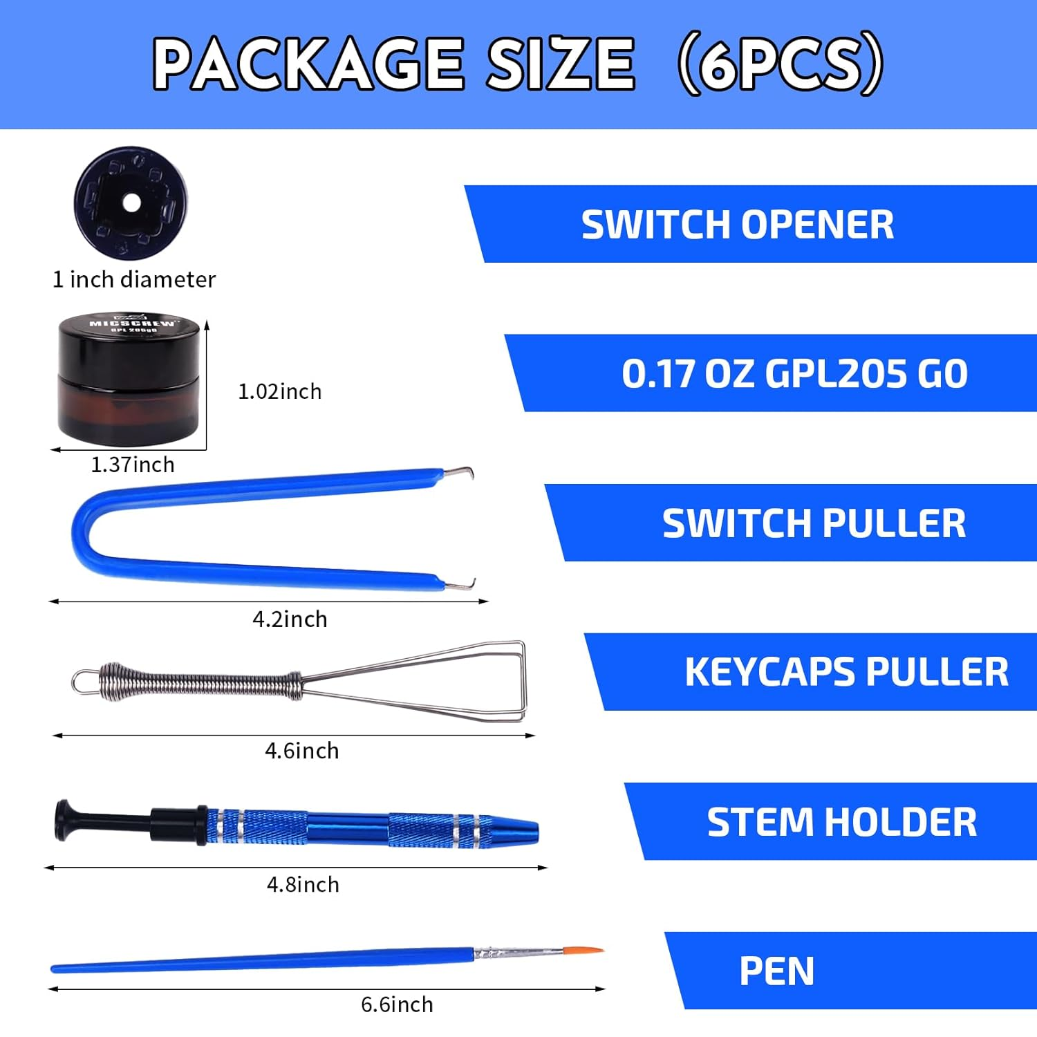 6 PCS Keyboard Lube Kit Includes 0.17 OZ GPL 205G0 Grease，Switch Opener for MX Mechanical Keyboard, Keycap Puller， Switch Puller，Stem Holer，Lube Brush，Ideal for Mechanical Keyboard Krytox 205G0 image number 1
