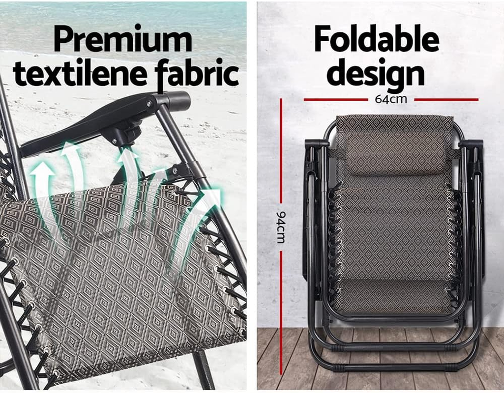 Gardeon Zero Gravity Chair 2PC Reclining Outdoor Sun Lounge Folding Camping image number 1