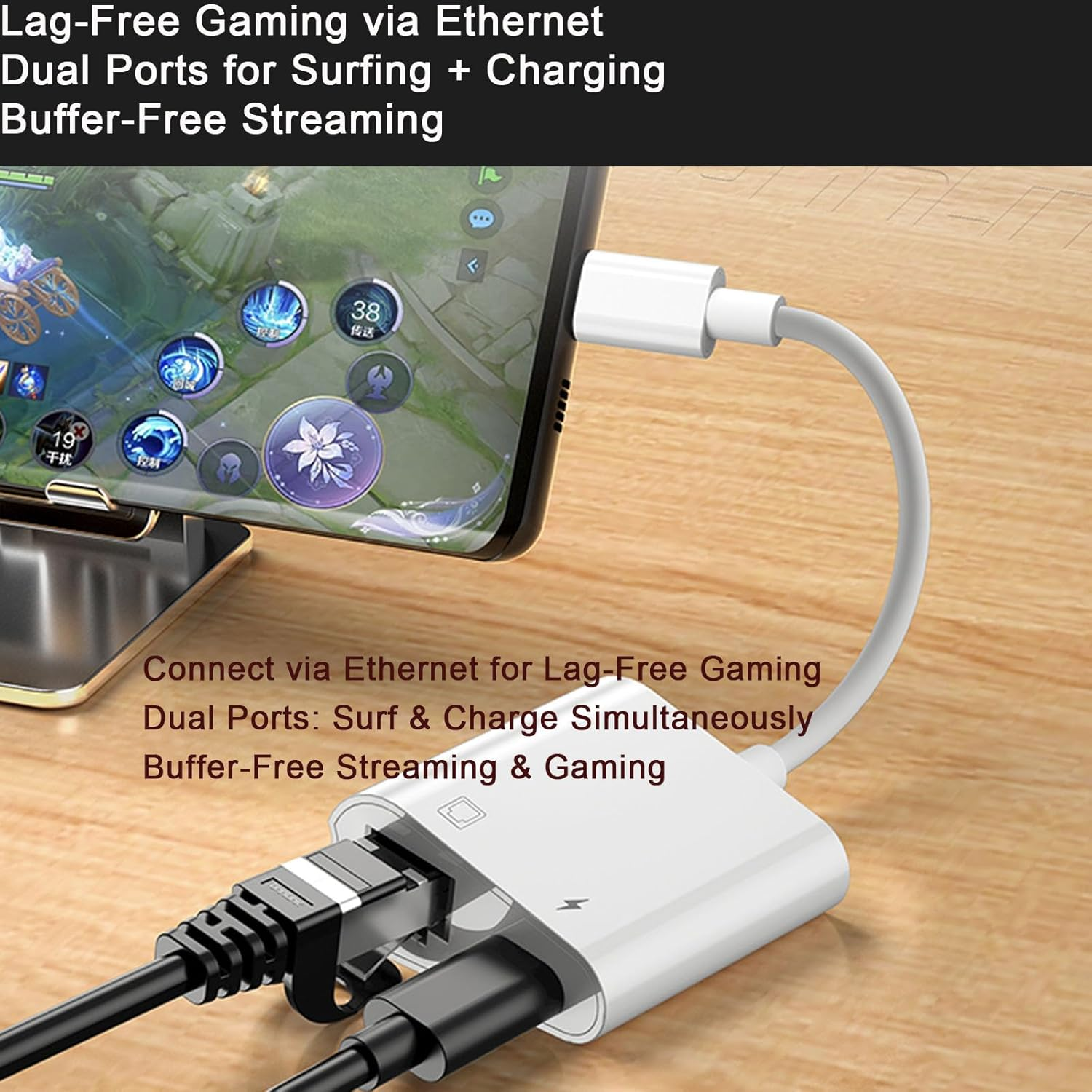 Lightning to Ethernet Adapter, for Apple Mfi Certified 2 in 1 RJ45 Ethernet LAN Network Adapter for Iphone/Ipad/Ipod, Supports 100Mbps Ethernet Network with Charge Port image number 2